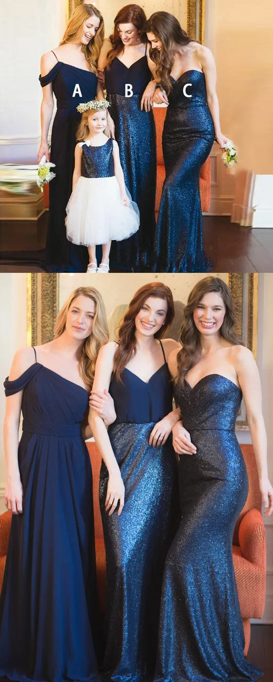 Chiffon Spaghetti Straps V-neck Sequins Cheap Sweetheart Bridesmaid Dresses, BD0493