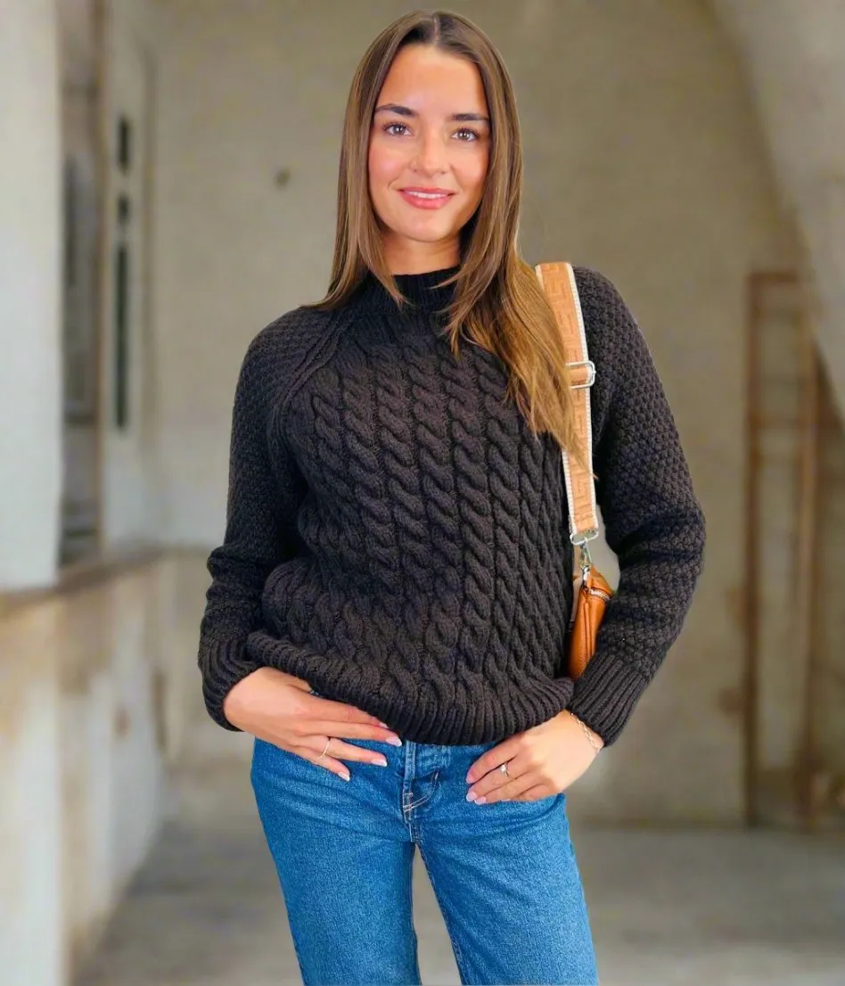 Chocolate Brown Cable Knit Jumper