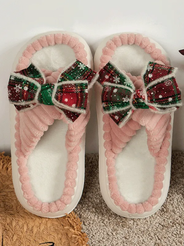 Christmas Bow Glitter Slippers