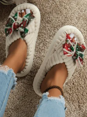 Christmas Bow Glitter Slippers