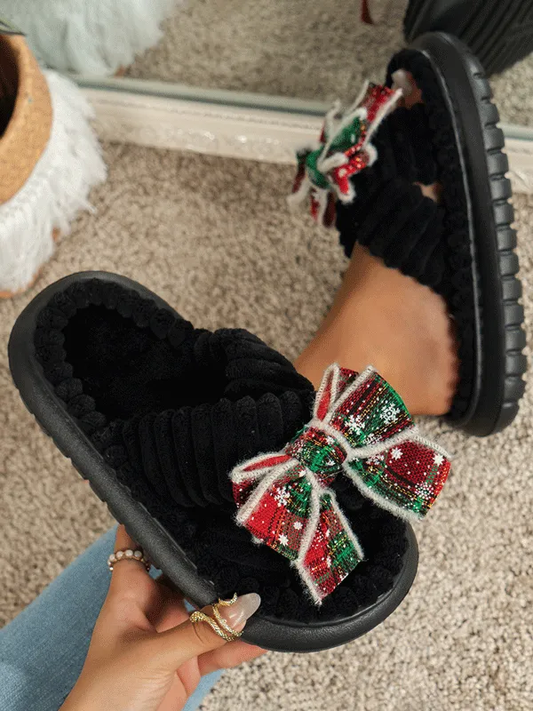 Christmas Bow Glitter Slippers