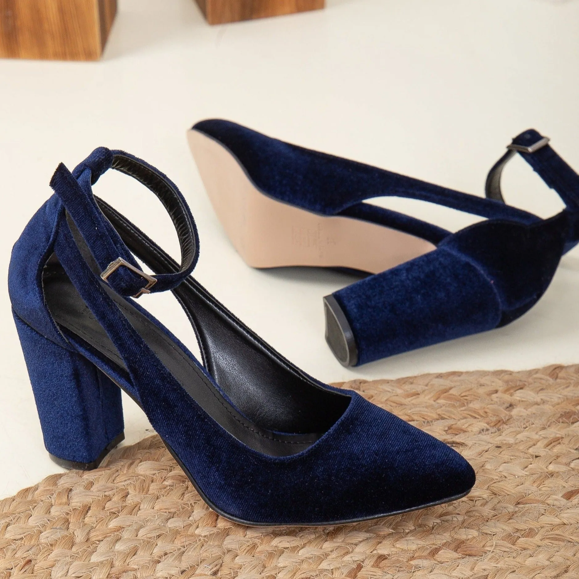 Colette - Dark Blue Velvet Shoes