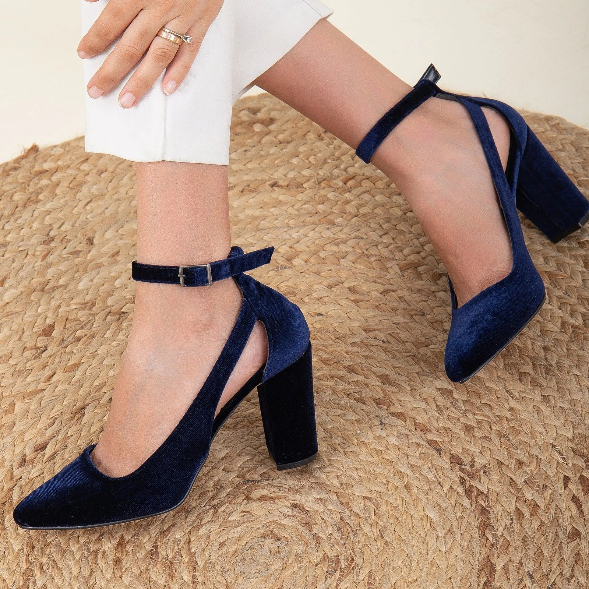 Colette - Dark Blue Velvet Shoes