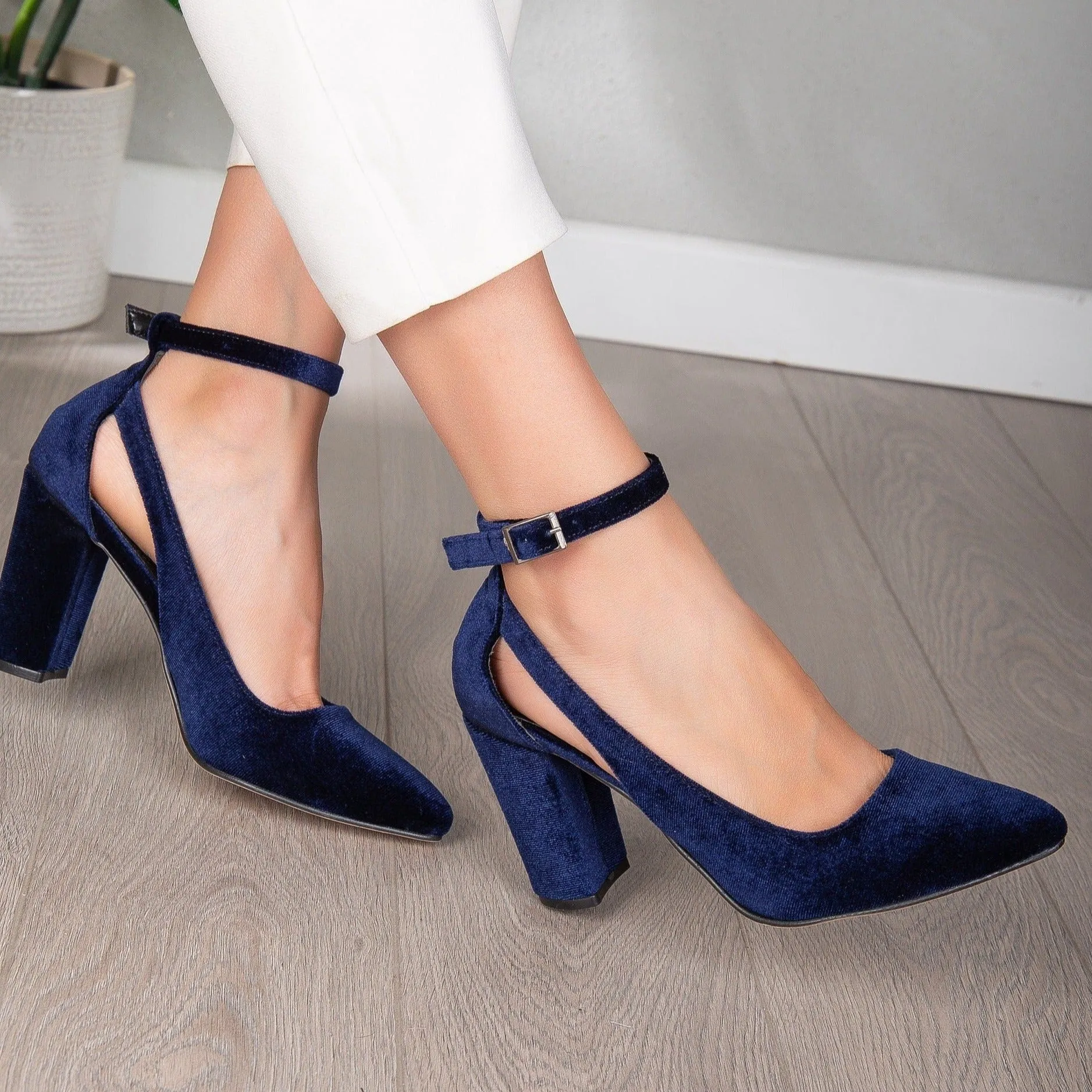 Colette - Dark Blue Velvet Shoes