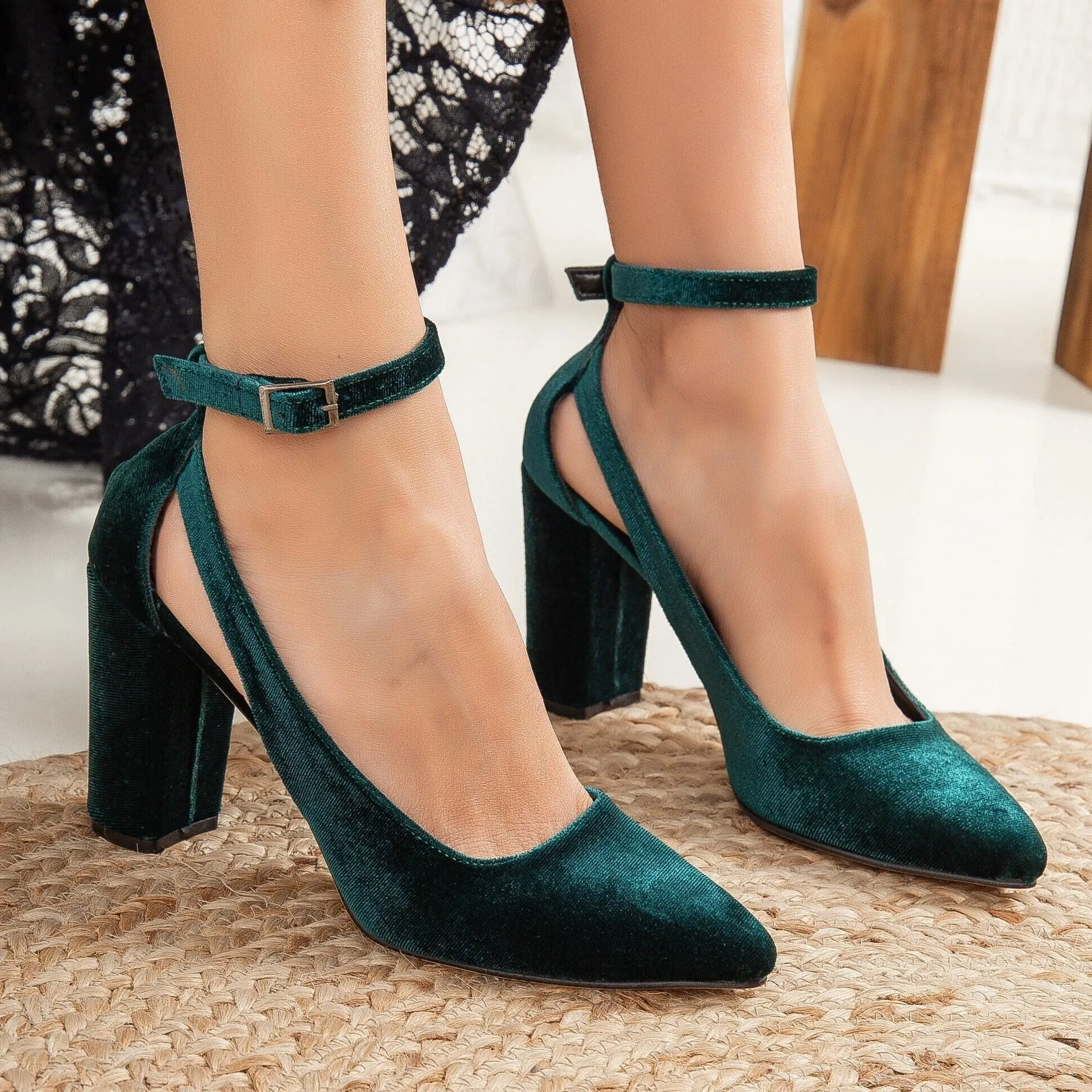 Colette - Emerald Green Velvet Shoes