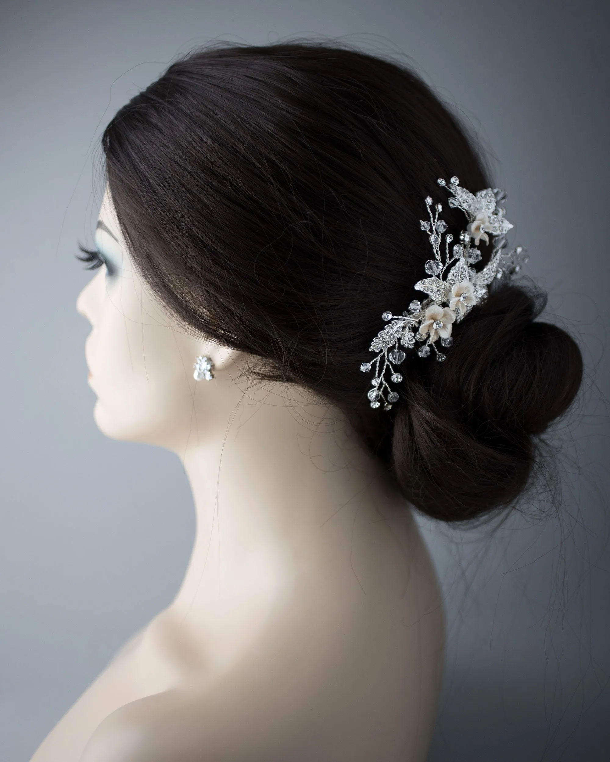 Crystal Beads and Leaves Wedding Hair Comb