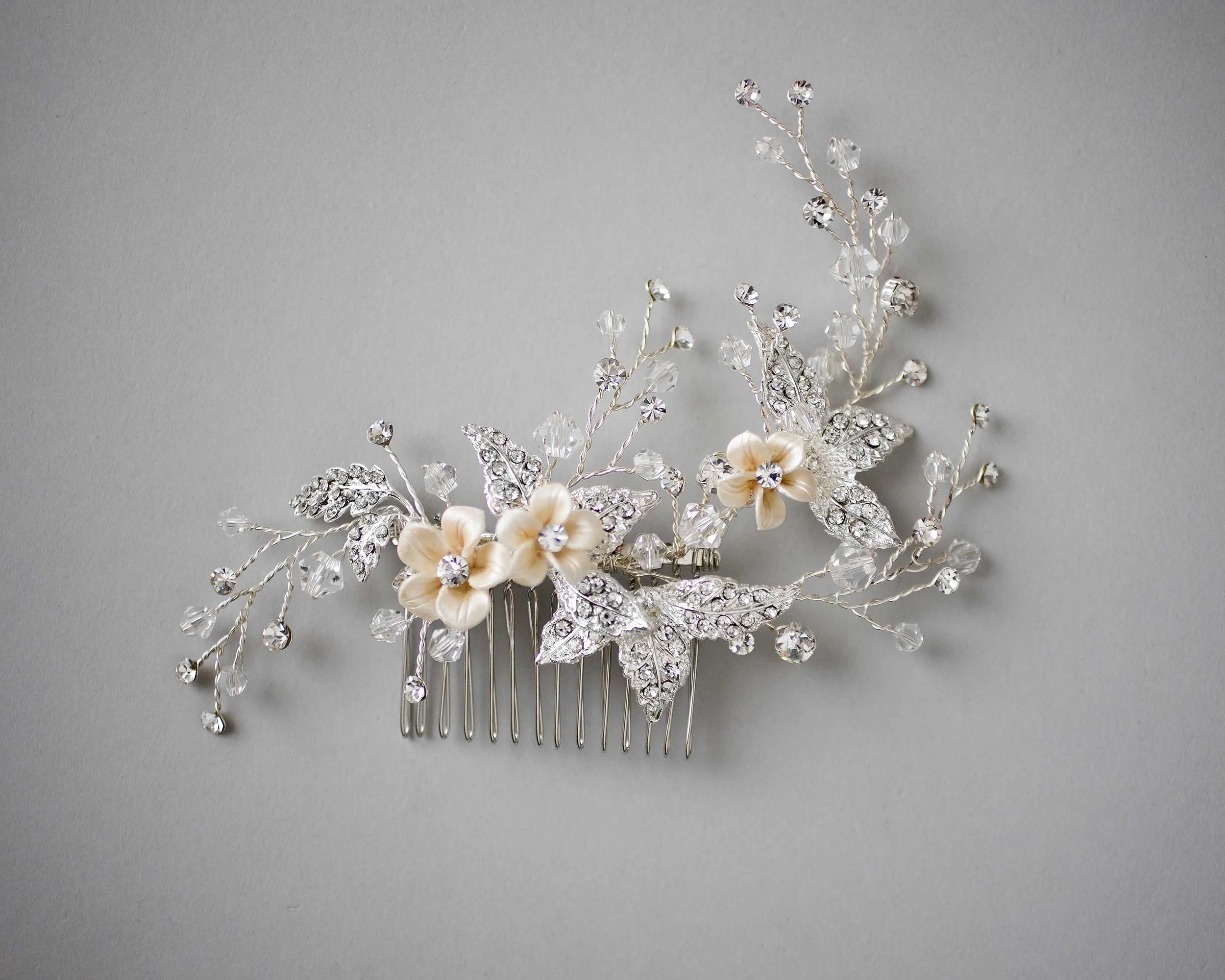 Crystal Beads and Leaves Wedding Hair Comb