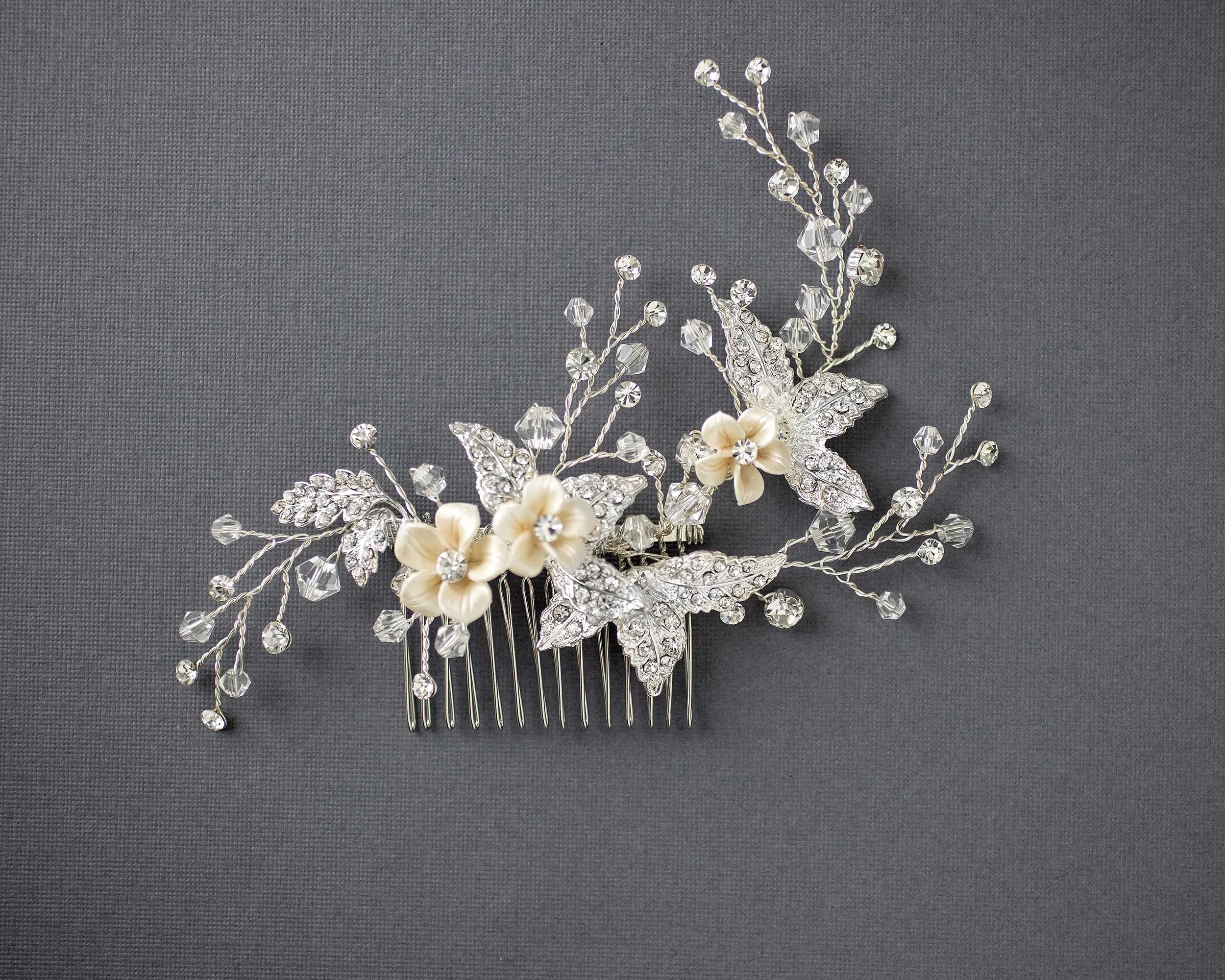 Crystal Beads and Leaves Wedding Hair Comb