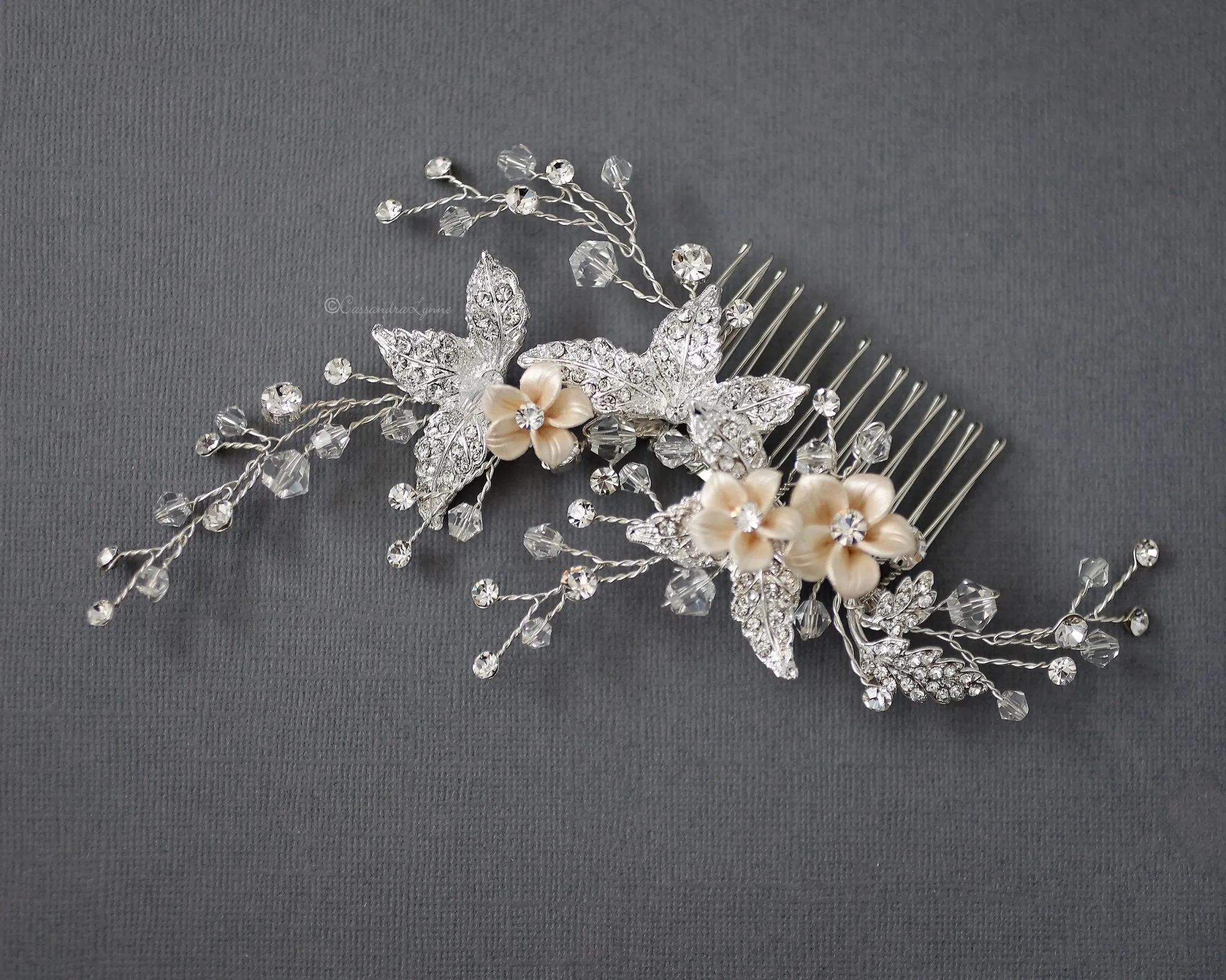 Crystal Beads and Leaves Wedding Hair Comb