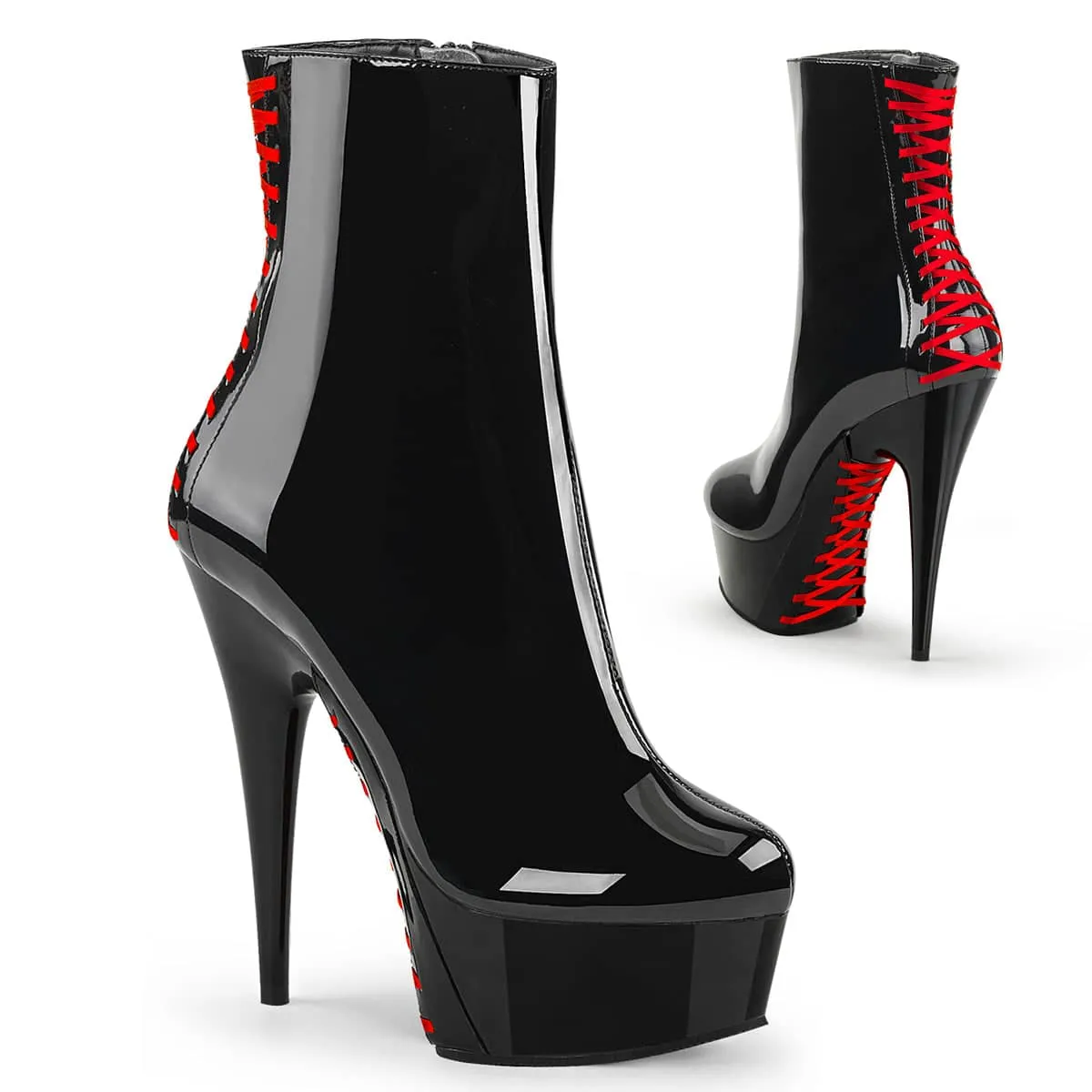 DELIGHT-1010 Red & Black Calf High Boots