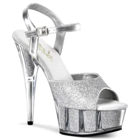 DELIGHT-609-5G Metallic Silver Glitter Platform Stripper Sandal