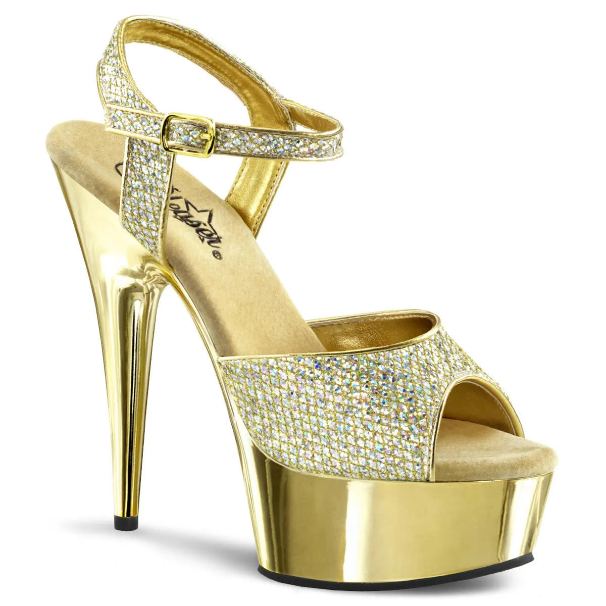 DELIGHT-609G Gold Glitter Platform Sexy High Heel Sandals