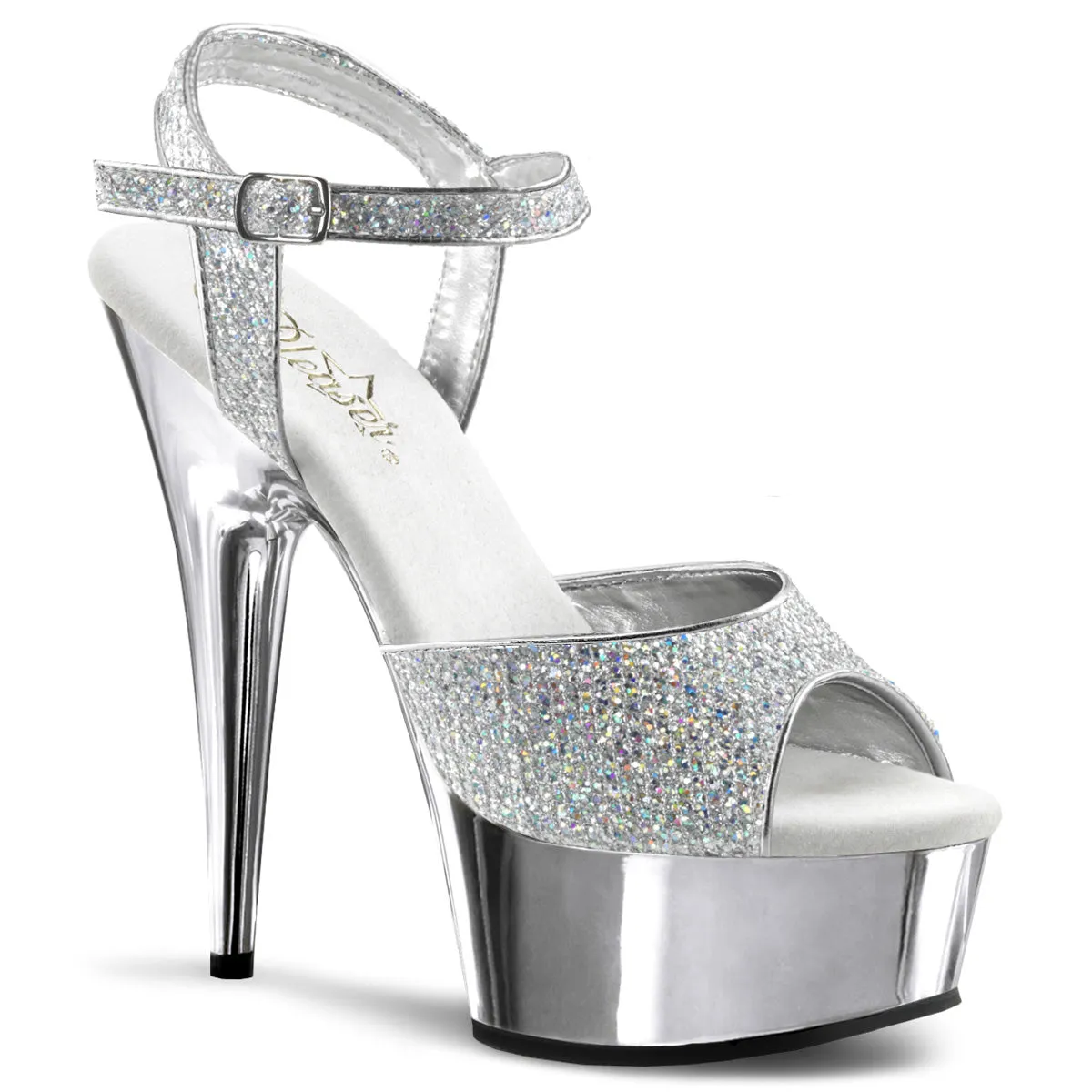 DELIGHT-609G Silver Glitter & Chrome Pole Dancing Shoe