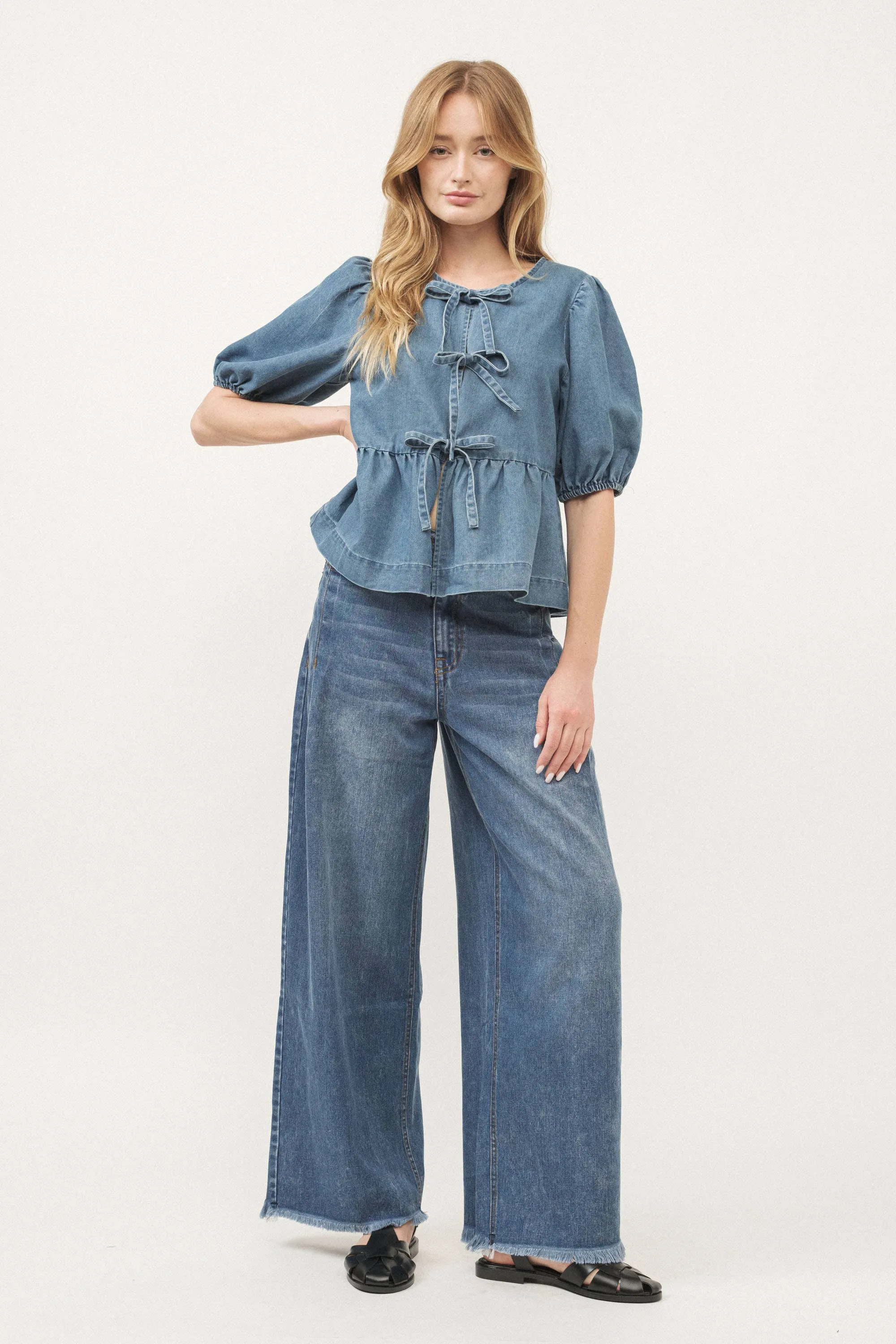 Denim Bow Top