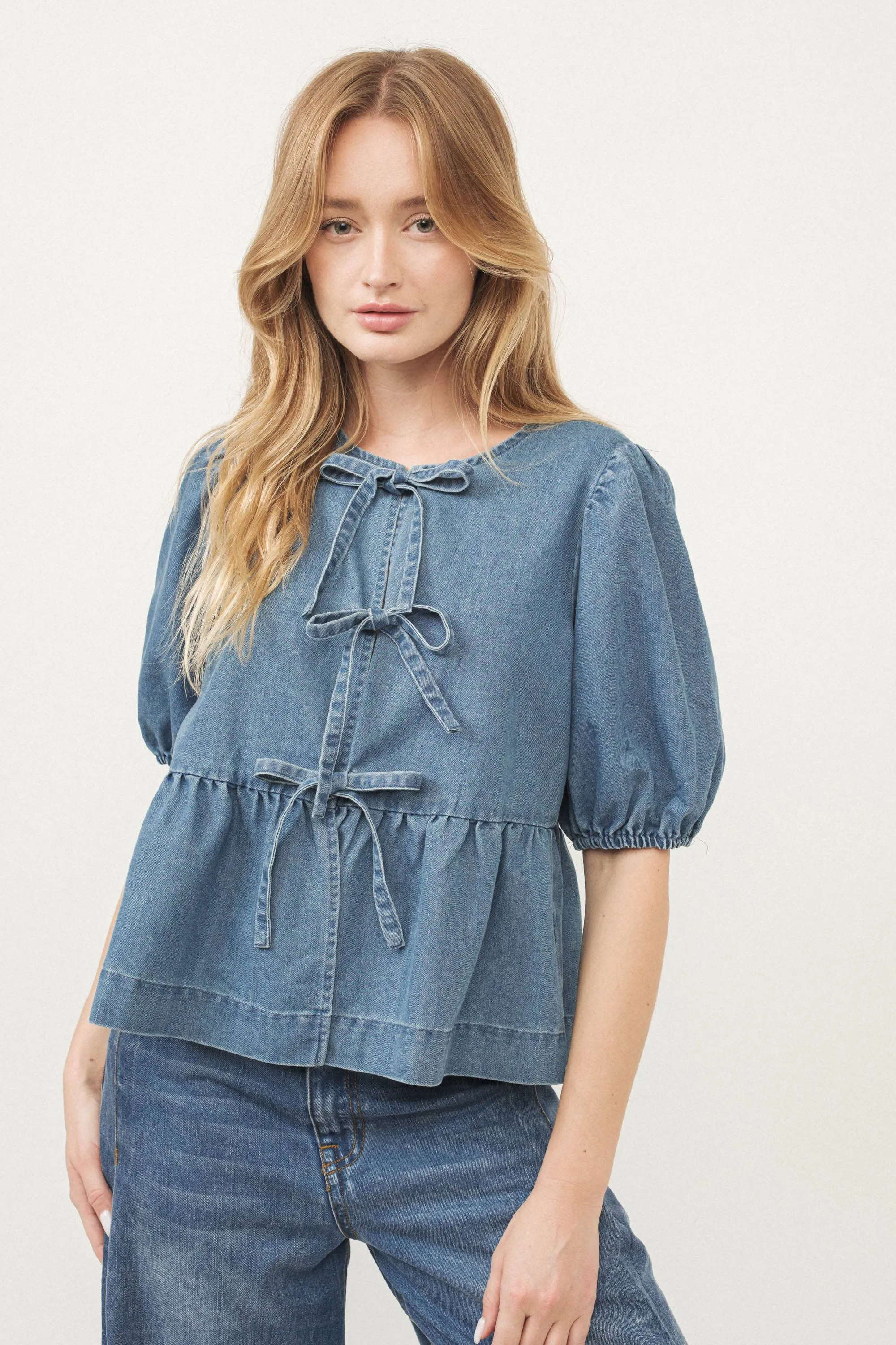 Denim Bow Top