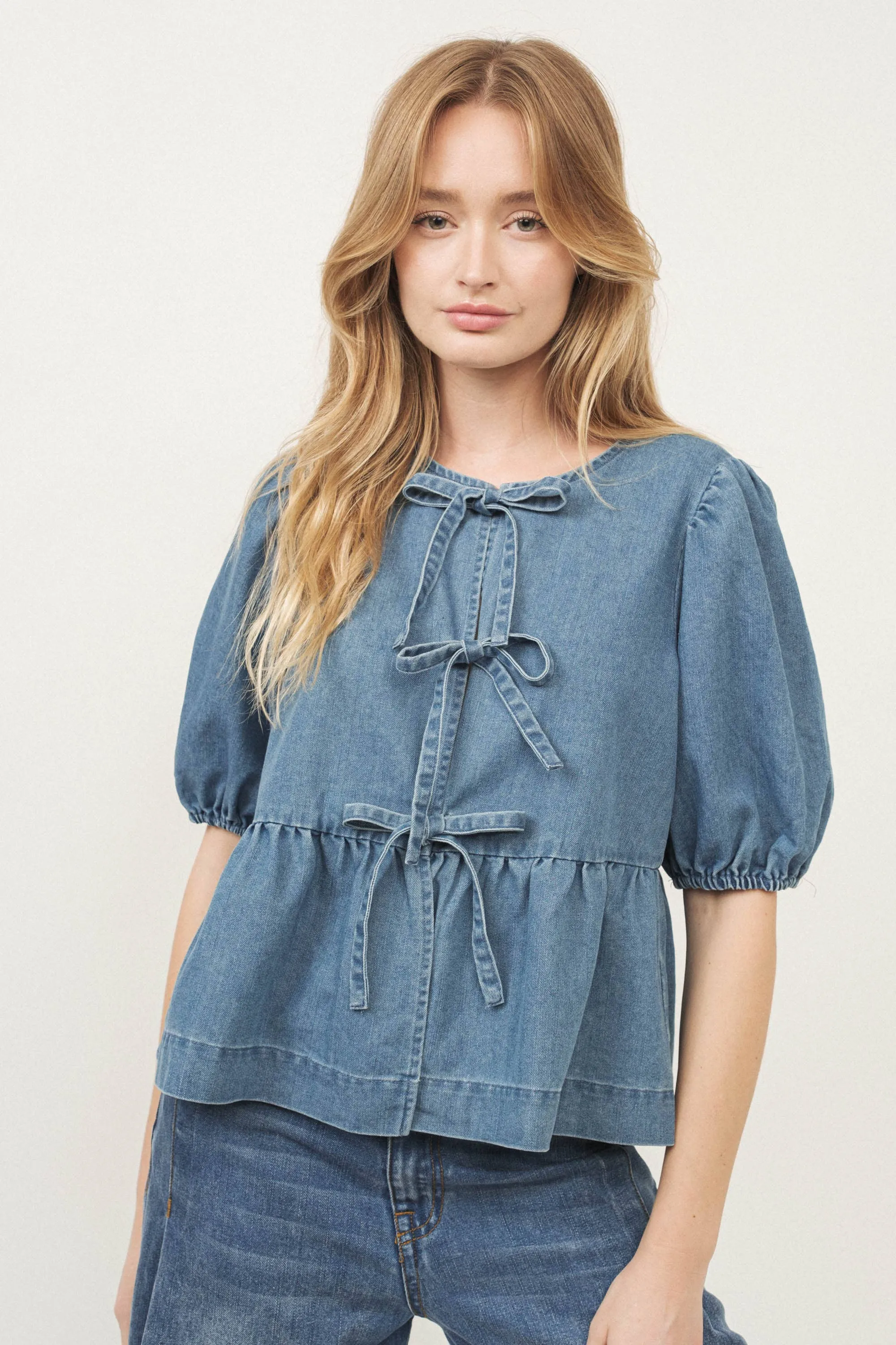 Denim Bow Top