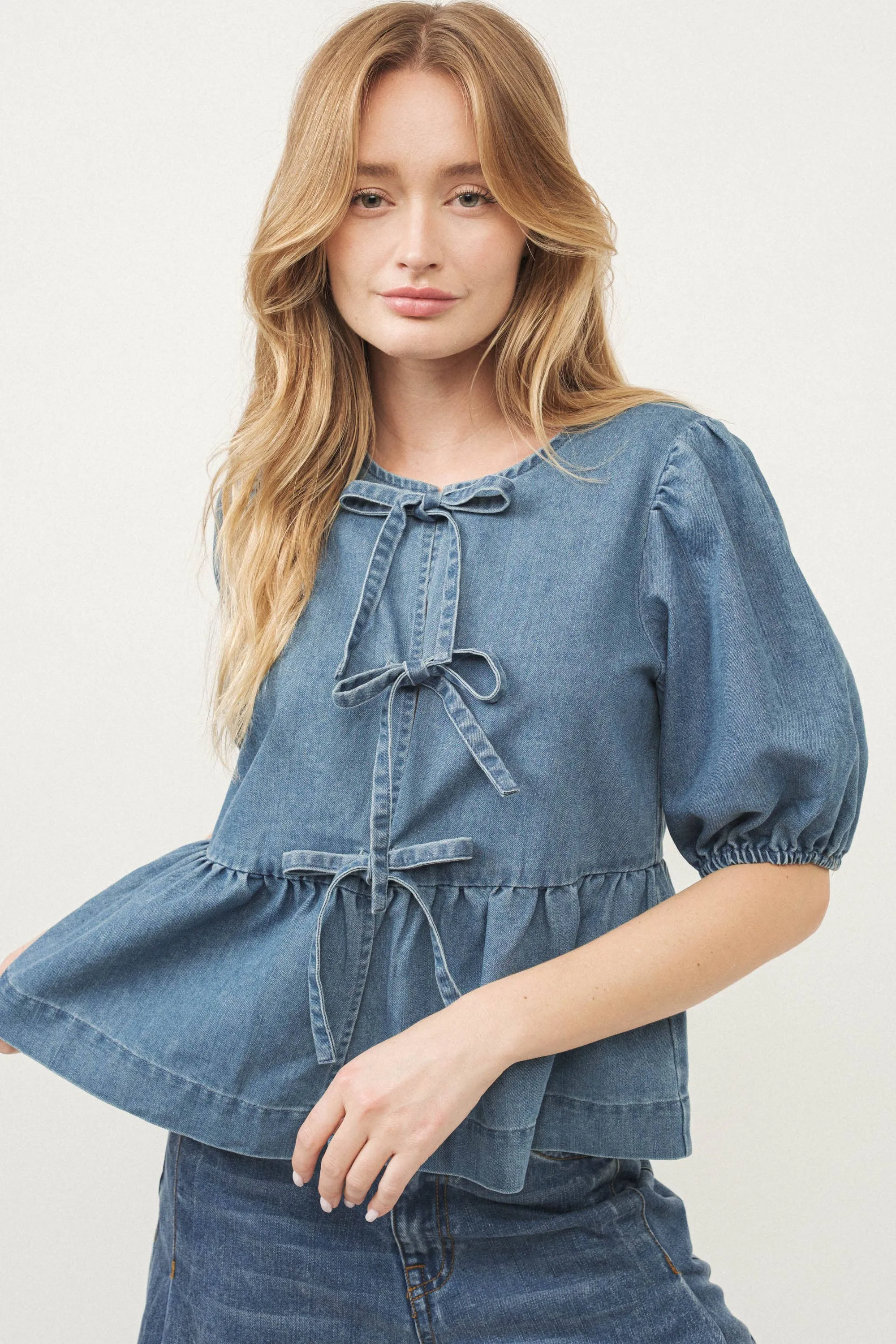 Denim Bow Top