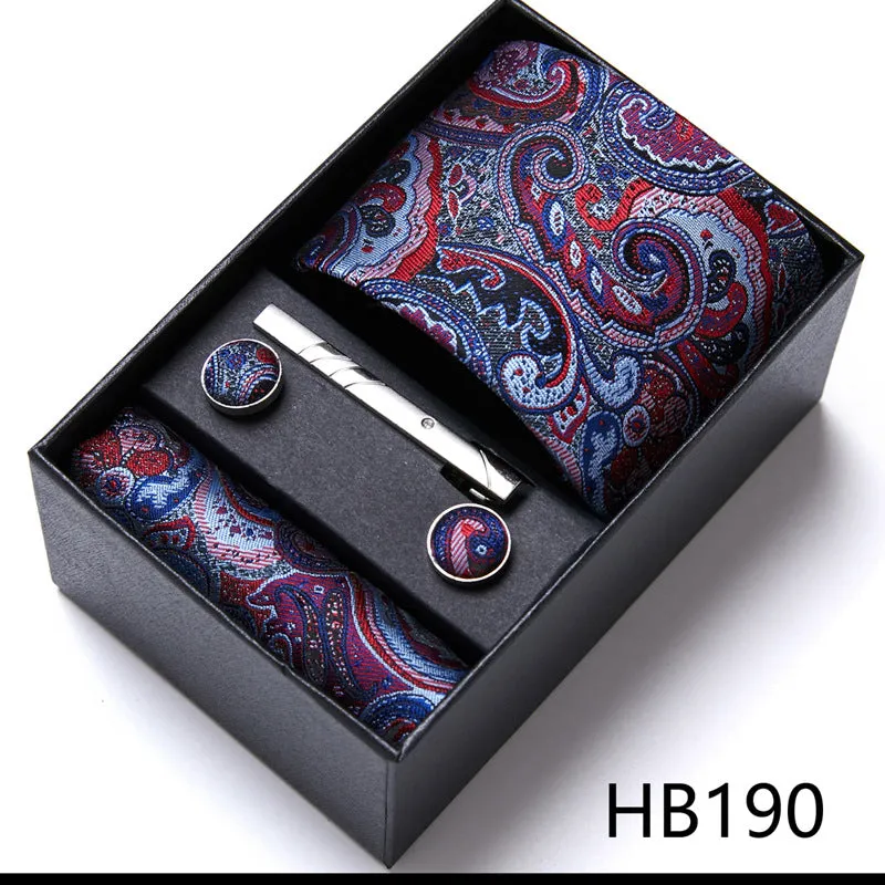 Designer Mens Tie Collection, Eleagnt Gift Box Tie Clips Handkerchief Cufflink Set |  166-201