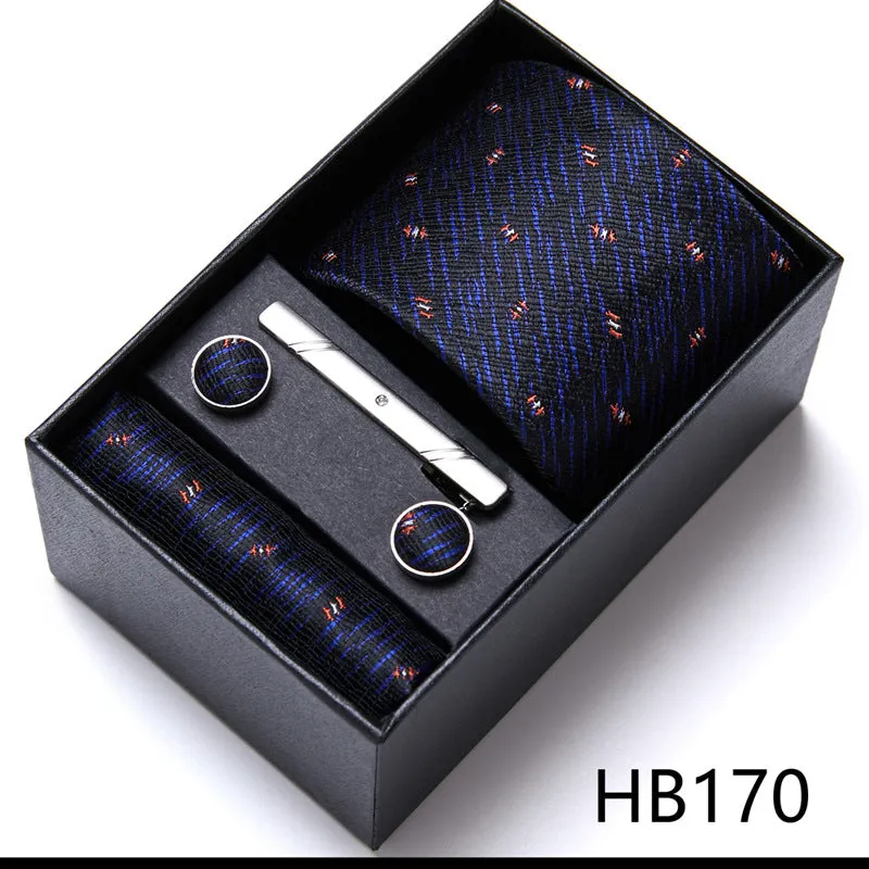 Designer Mens Tie Collection, Eleagnt Gift Box Tie Clips Handkerchief Cufflink Set |  166-201