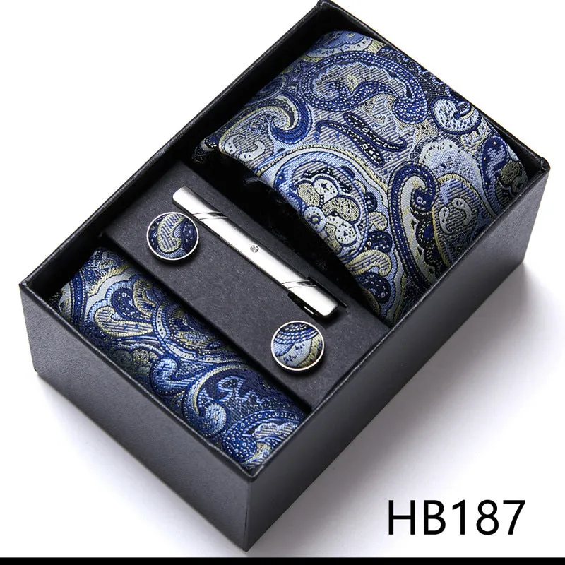 Designer Mens Tie Collection, Eleagnt Gift Box Tie Clips Handkerchief Cufflink Set |  166-201