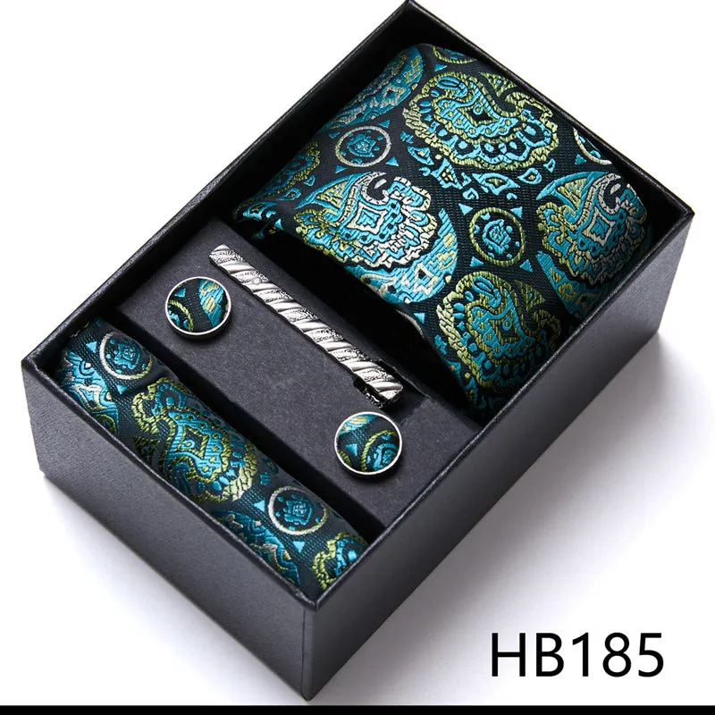 Designer Mens Tie Collection, Eleagnt Gift Box Tie Clips Handkerchief Cufflink Set |  166-201