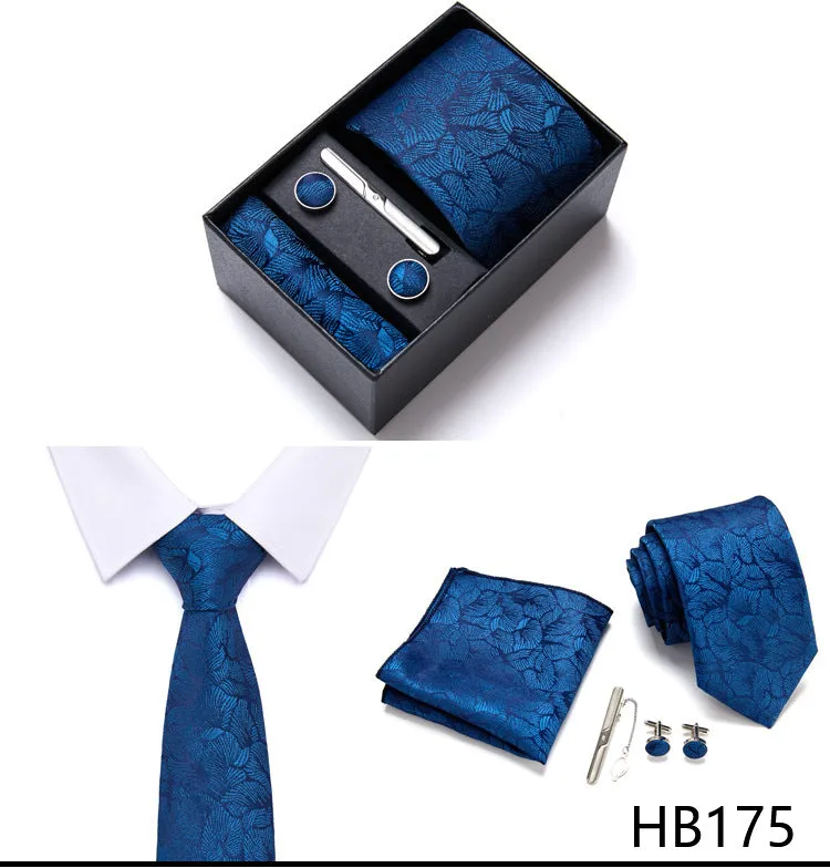 Designer Mens Tie Collection, Eleagnt Gift Box Tie Clips Handkerchief Cufflink Set |  166-201