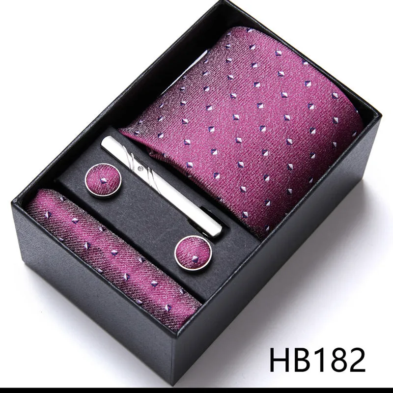 Designer Mens Tie Collection, Eleagnt Gift Box Tie Clips Handkerchief Cufflink Set |  166-201