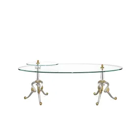 Dijon Oval Coffee Table with Cast Iron Legs in Champagne Finish Solid Brass Details and Oval Glass Top by Luna Bella