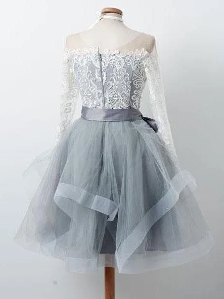 Elegant Lace Long Sleeves Organza Zipper Back Short Homecoming dresses, HD0377