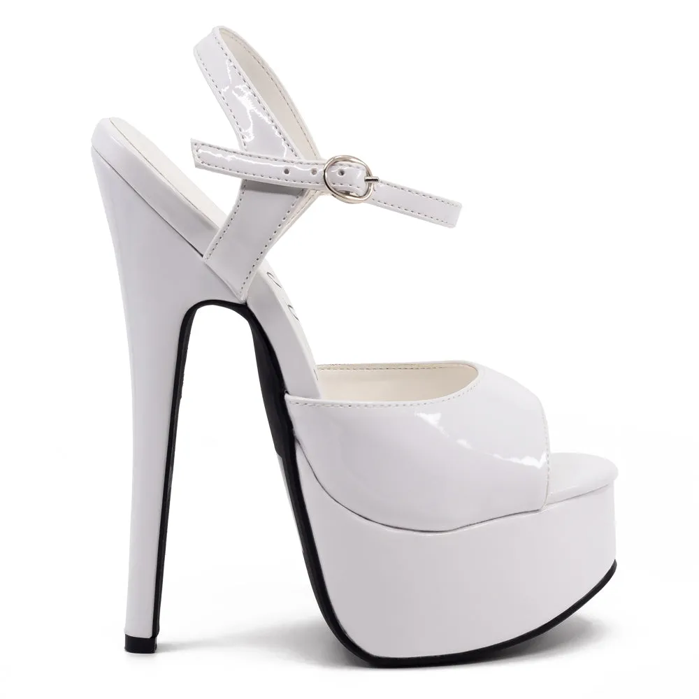 Ellie Shoes Juliet 6.5" Stiletto Patent Platform Sandals - White