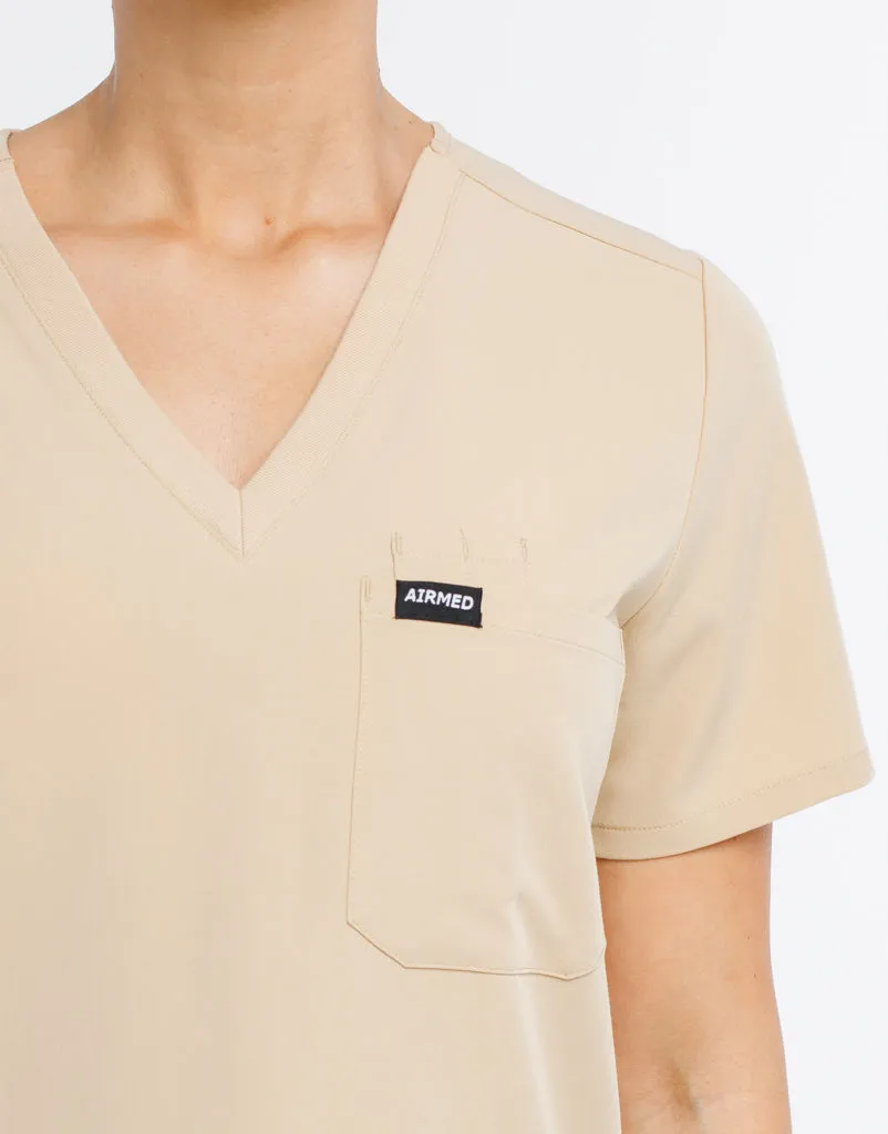 Essential One Pocket V Neck Scrub Top - Warm Sand