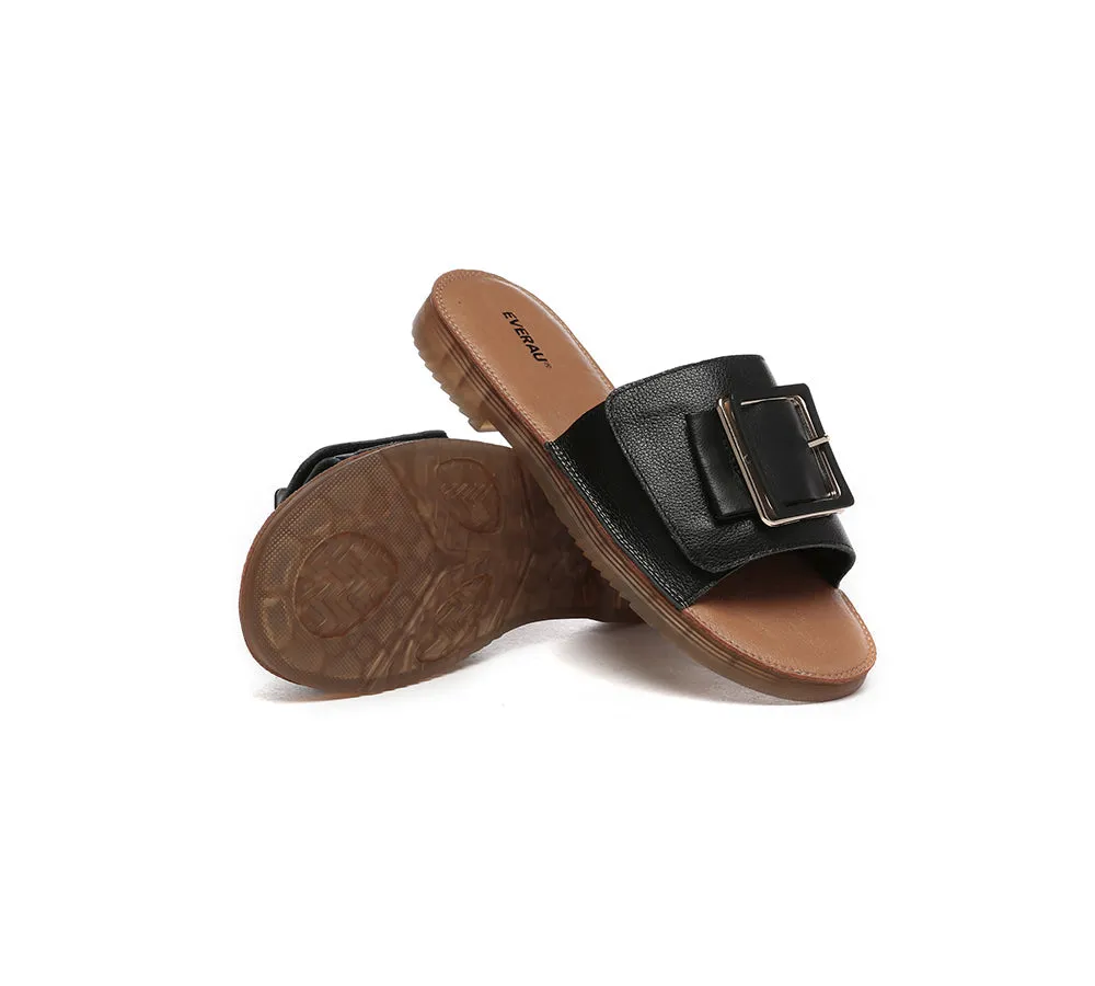 EVERAU® Women Leather Buckle Adjustable Ultra Soft Flat Slides Bera