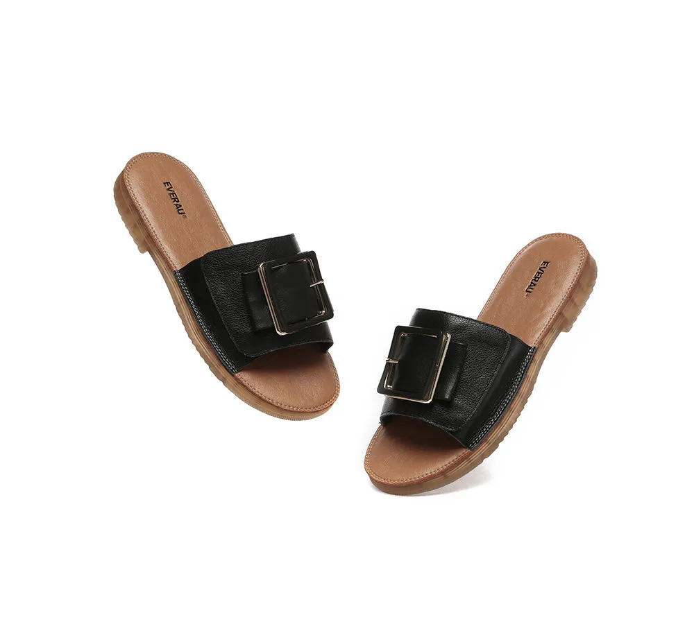 EVERAU® Women Leather Buckle Adjustable Ultra Soft Flat Slides Bera