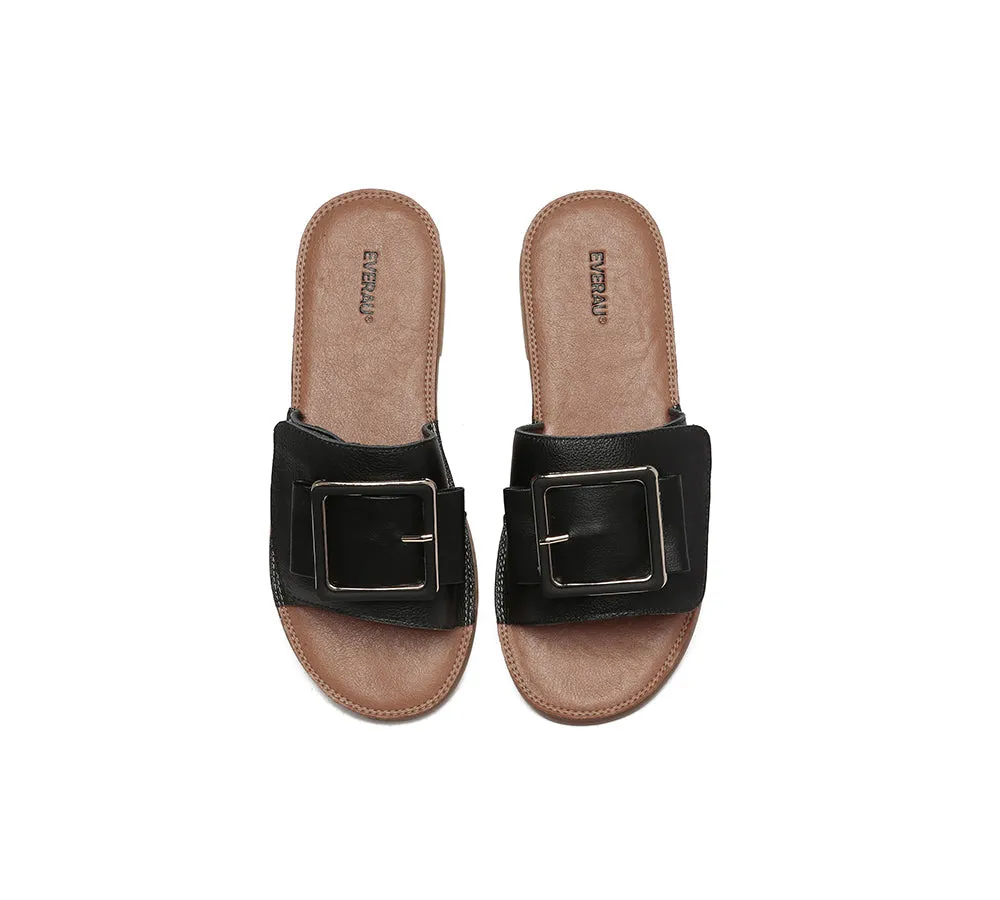 EVERAU® Women Leather Buckle Adjustable Ultra Soft Flat Slides Bera