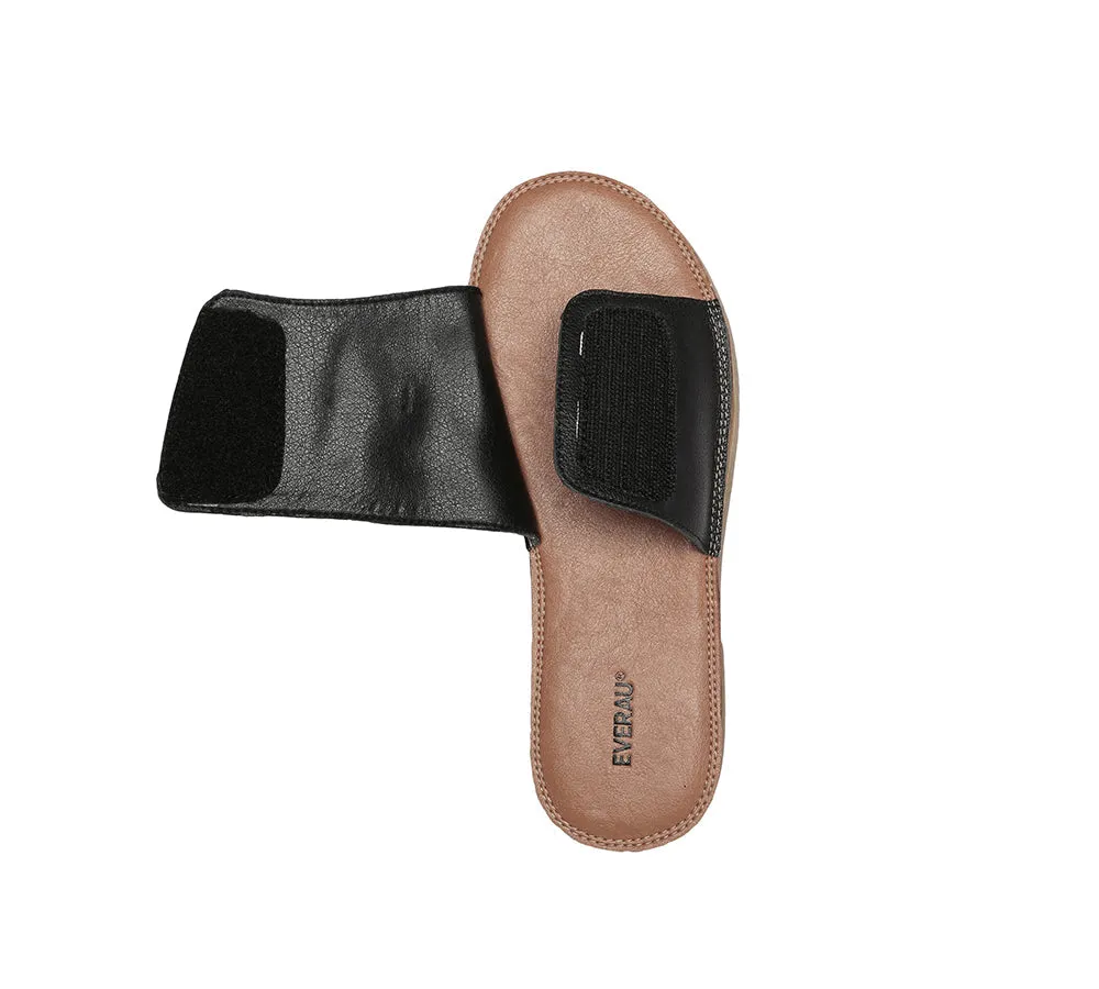 EVERAU® Women Leather Buckle Adjustable Ultra Soft Flat Slides Bera