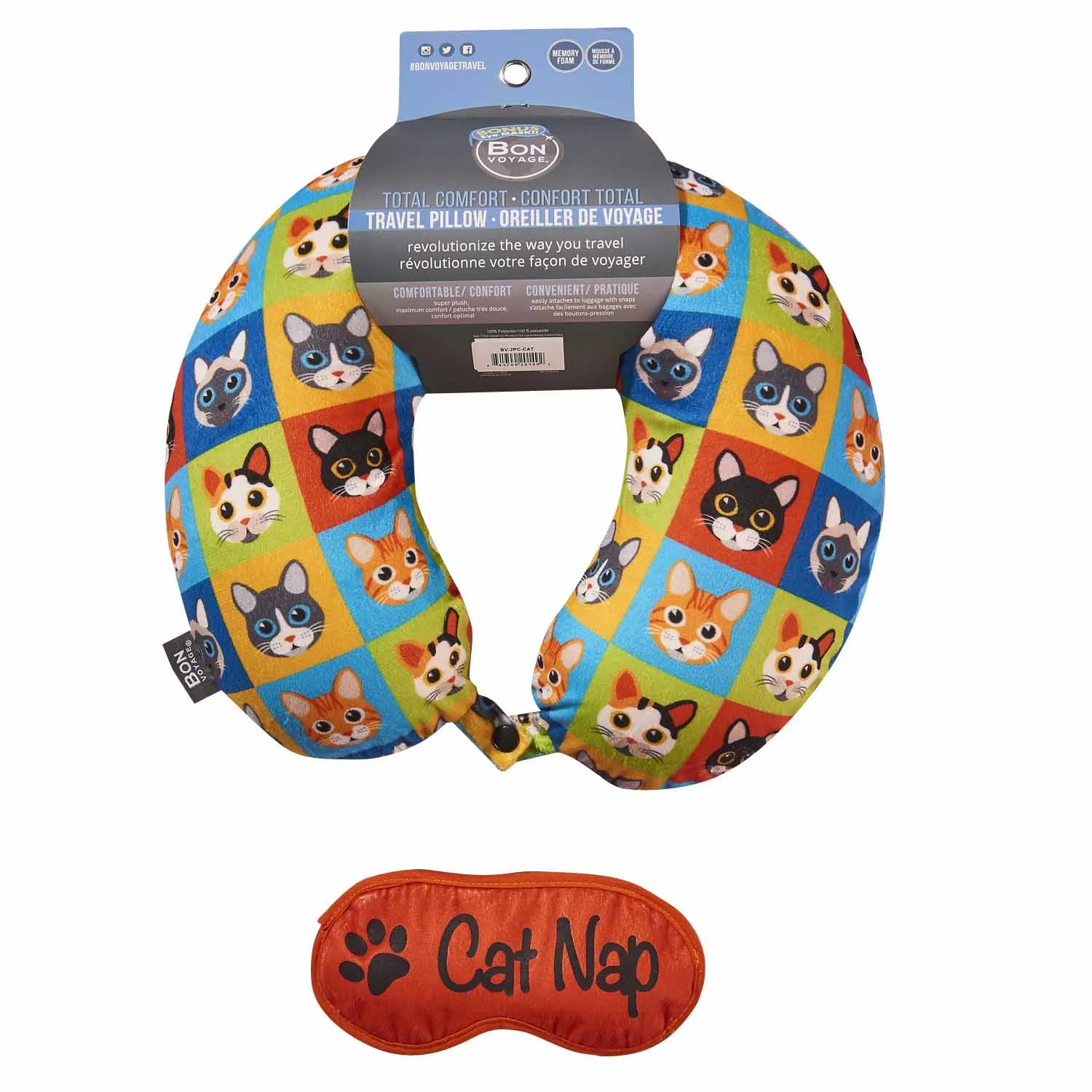 Eye Mask Memory Foam Travel Neck Pillow - Cat Nap