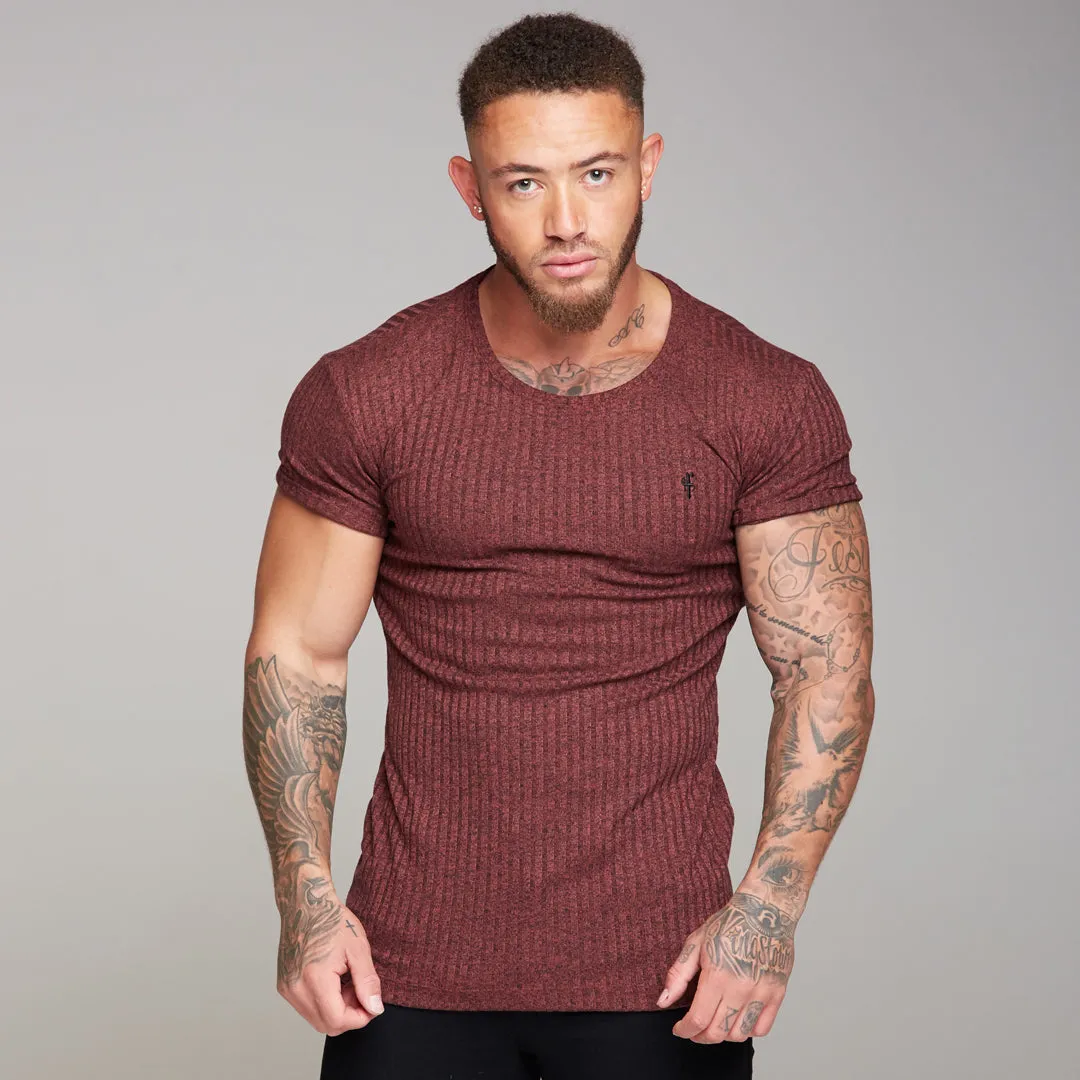 Father Sons Classic Burgundy Ribbed Knit Super Slim Long Line Crew - FSH170