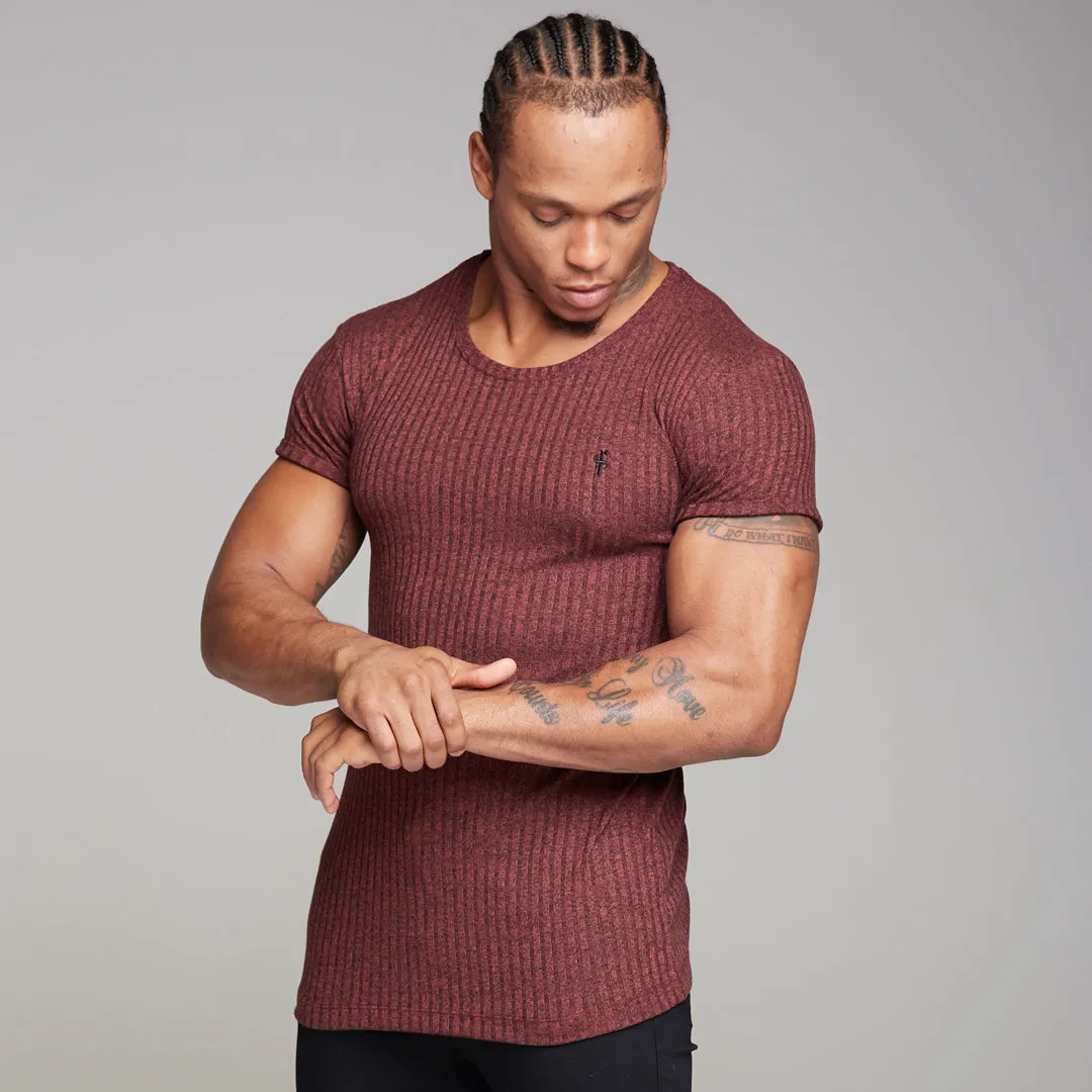 Father Sons Classic Burgundy Ribbed Knit Super Slim Long Line Crew - FSH170