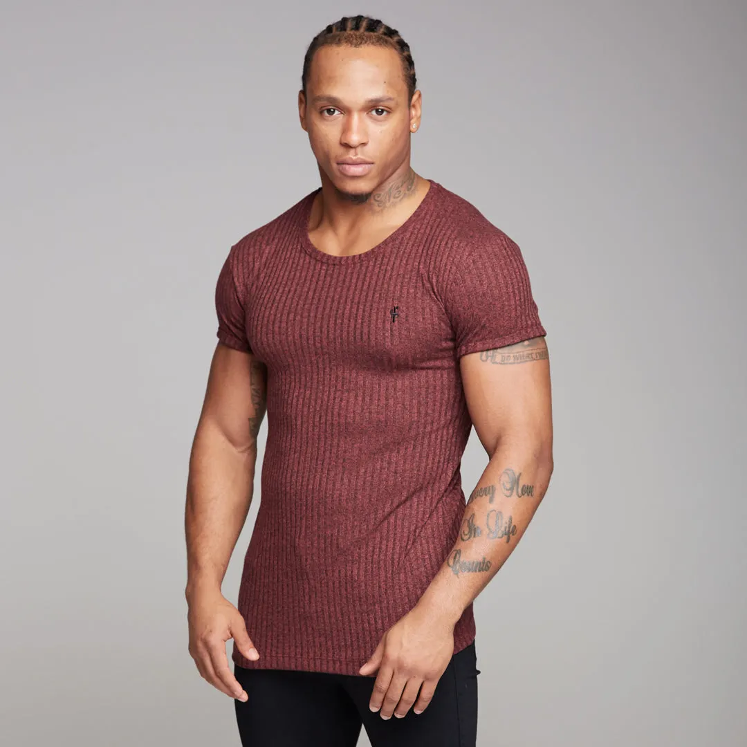 Father Sons Classic Burgundy Ribbed Knit Super Slim Long Line Crew - FSH170