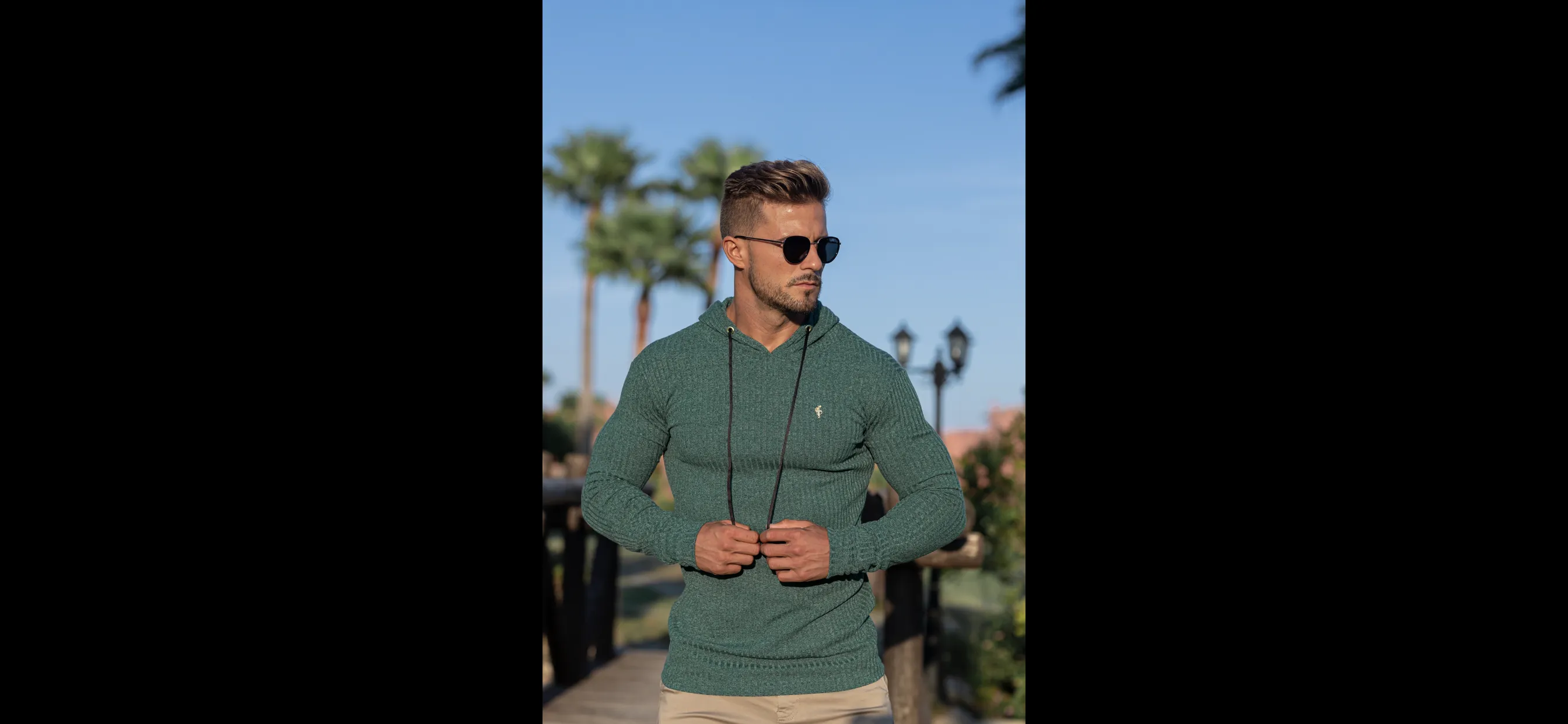 Father Sons Classic Forest Green / Gold Ribbed Knit Hoodie Jumper - FSH508