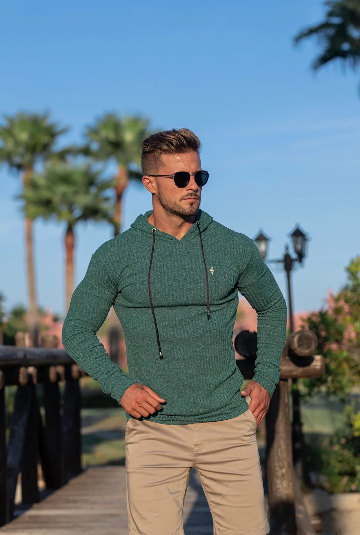 Father Sons Classic Forest Green / Gold Ribbed Knit Hoodie Jumper - FSH508