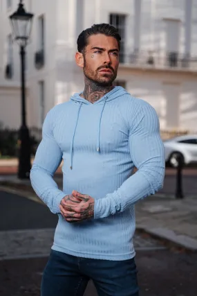 Father Sons Classic Light Blue Ribbed Knit Hoodie Jumper - FSH908