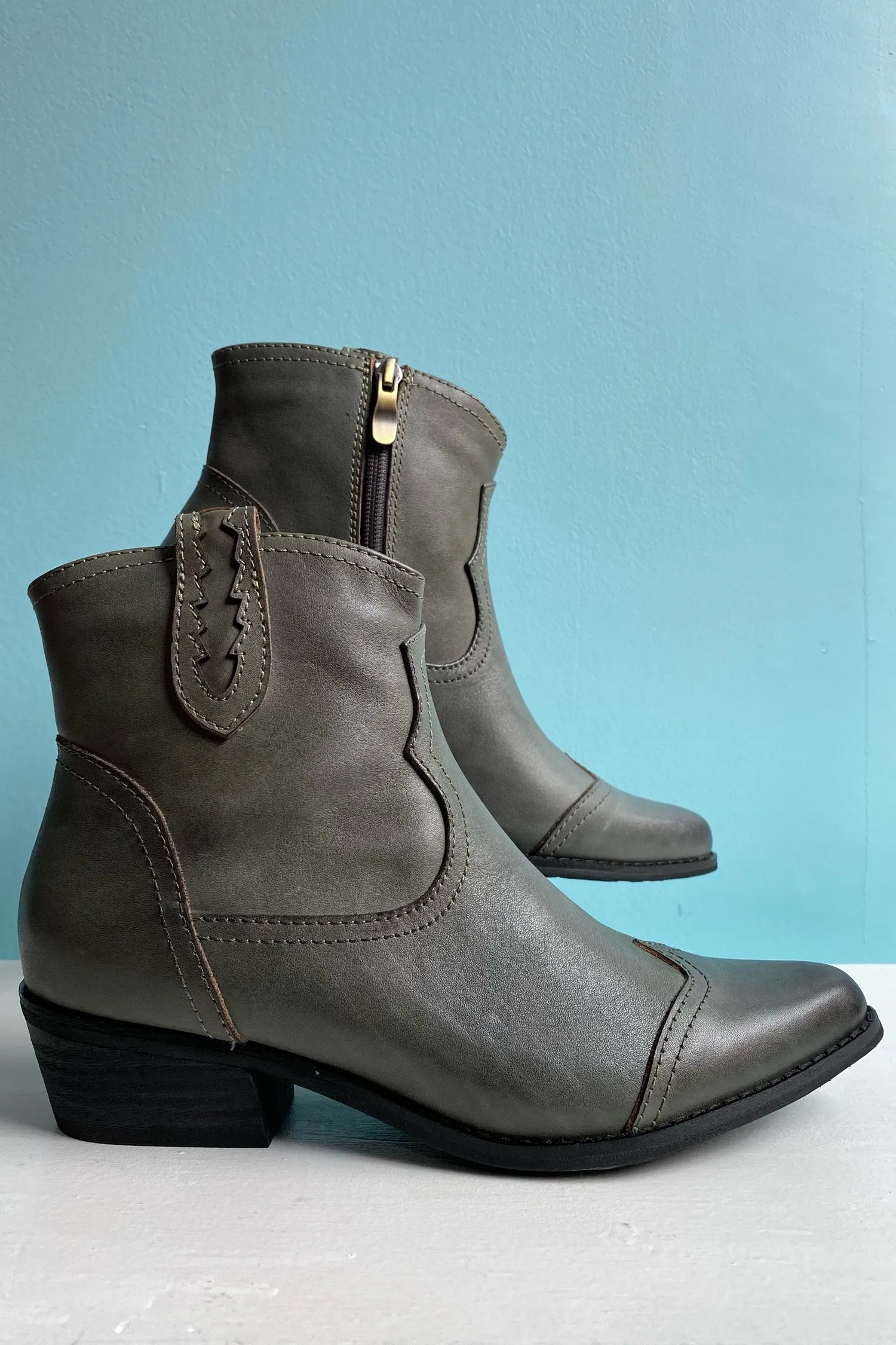 Final Sale Green Leather Cowboy Connor Ankle Boots by Chelsea Crew