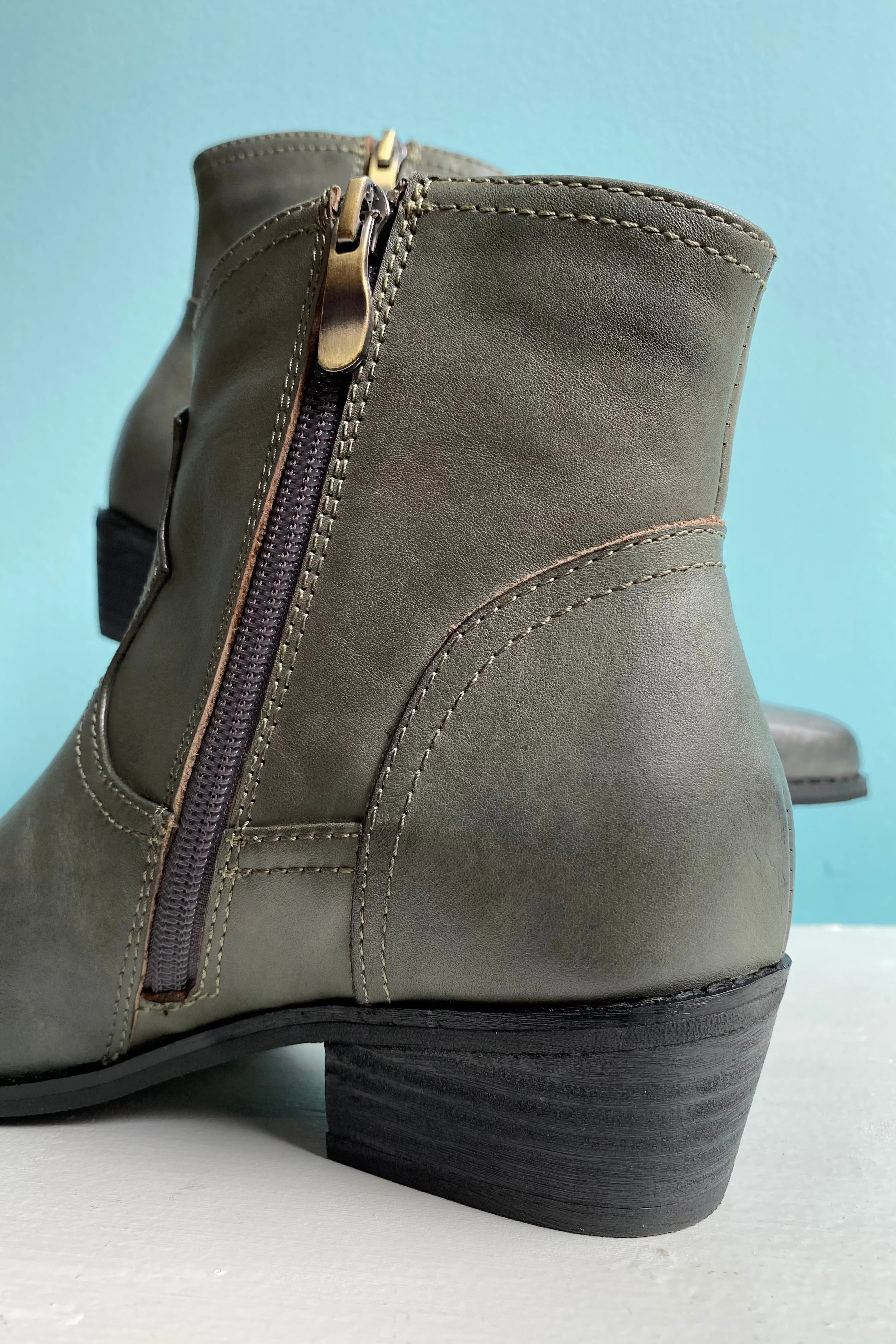 Final Sale Green Leather Cowboy Connor Ankle Boots by Chelsea Crew