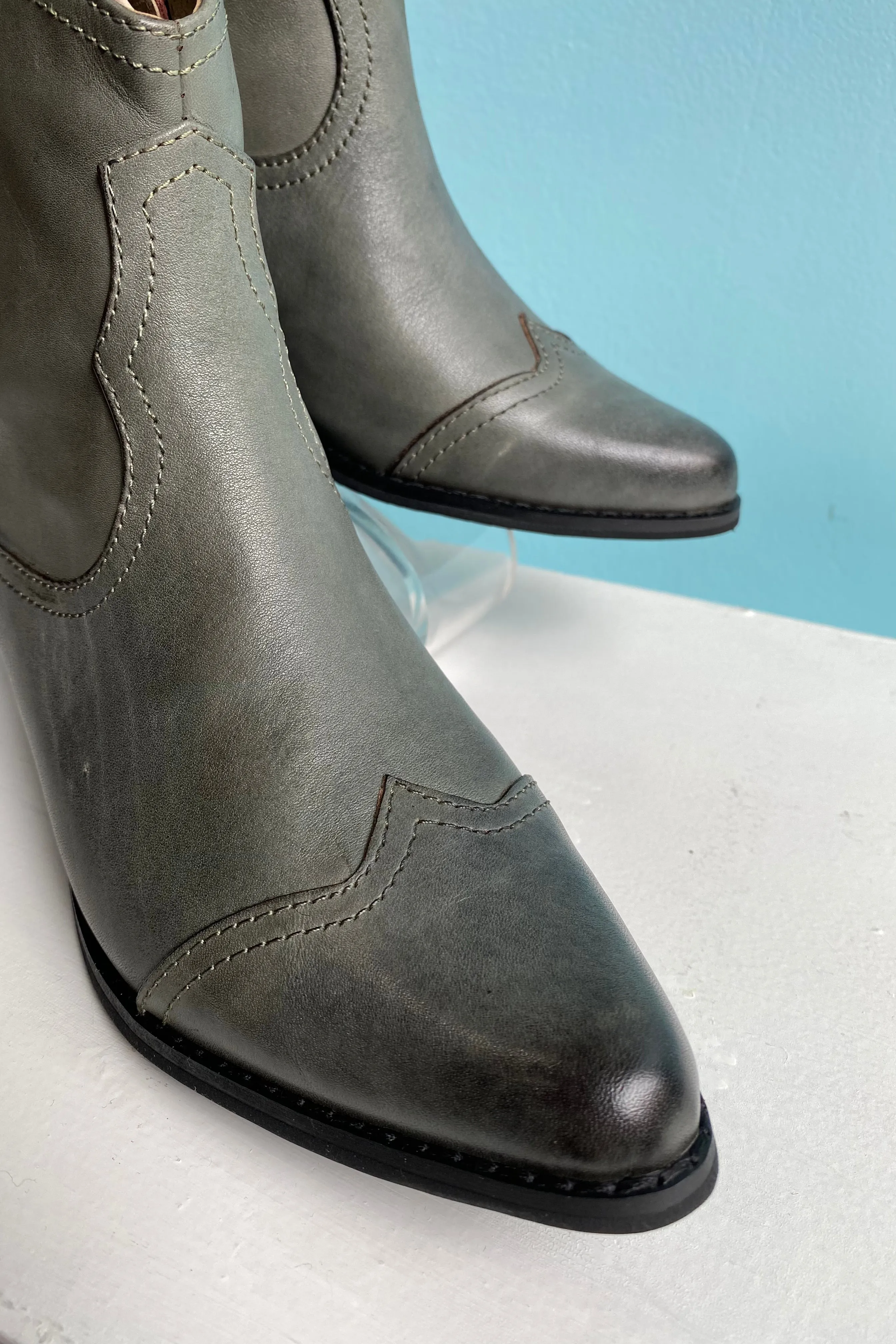 Final Sale Green Leather Cowboy Connor Ankle Boots by Chelsea Crew