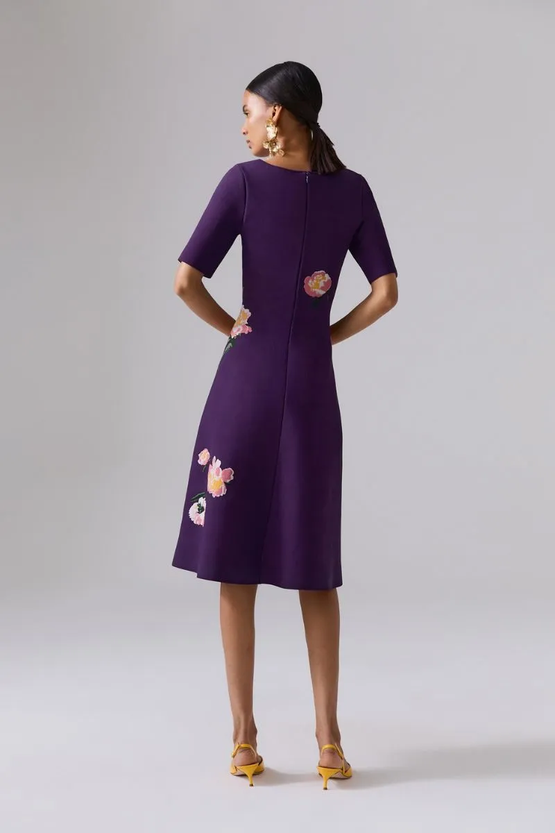 Floral Jacquard Boat-Neck Dress