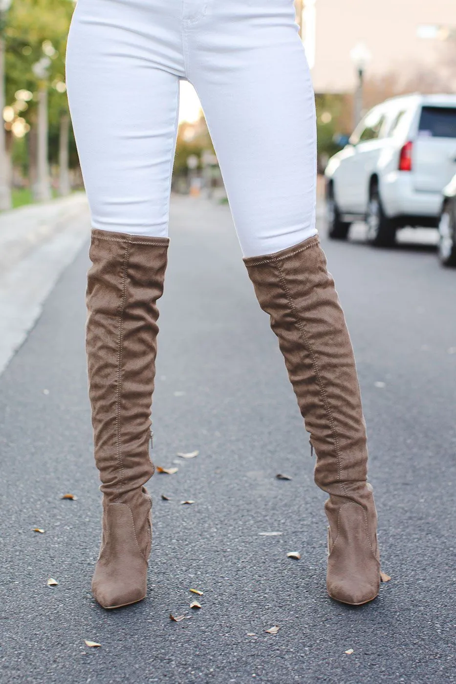 Follow Me Taupe Over The Knee Boots