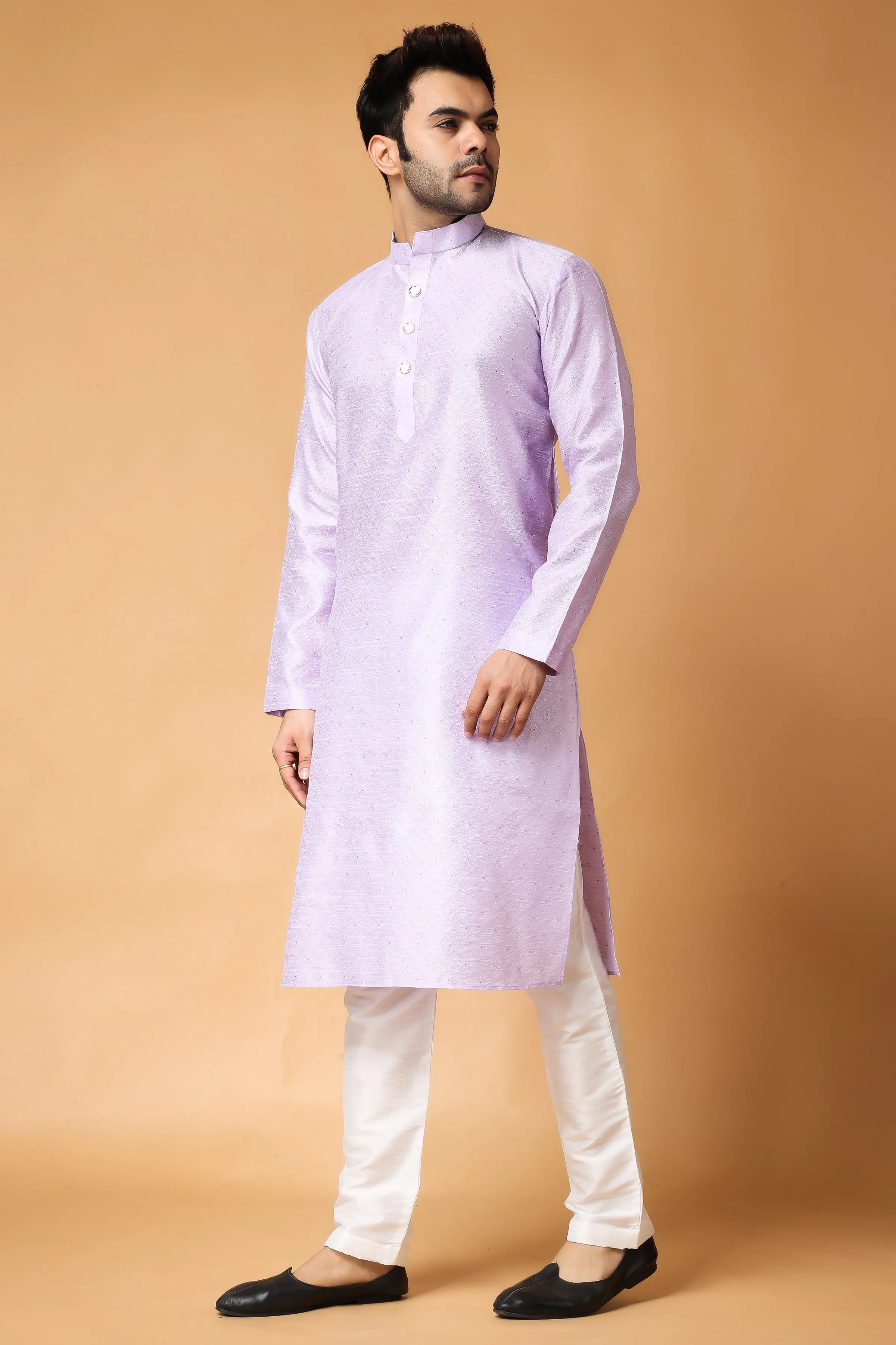 French Lilac Woven Kurta Pajama