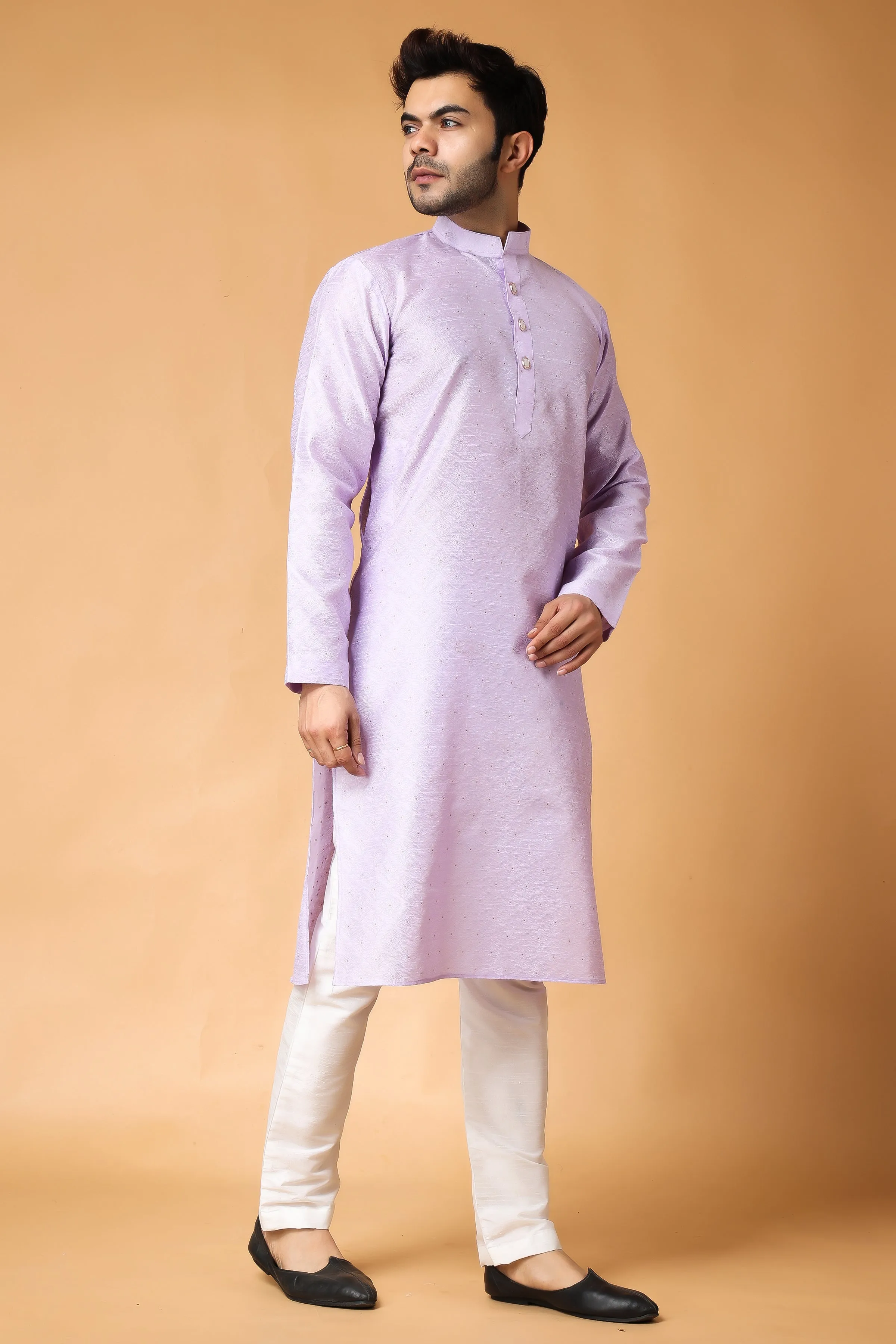 French Lilac Woven Kurta