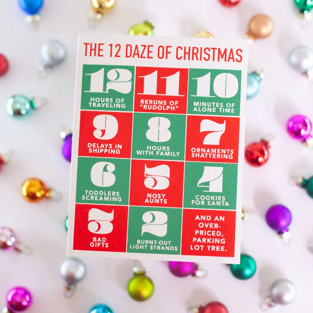 funny Christmas card, the 12 days of Christmas card, The 12 Daze of Christmas card